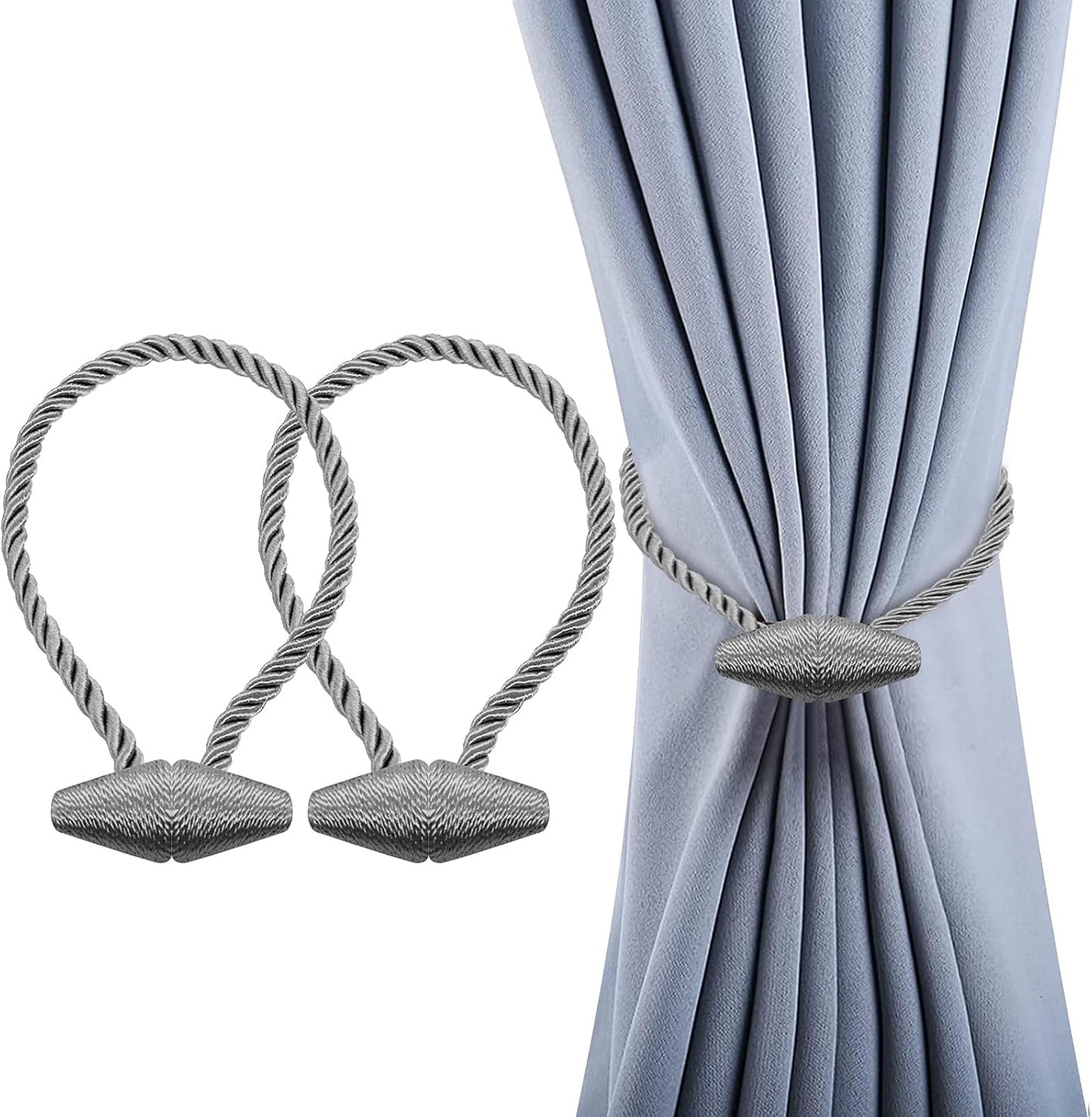 Hion Magnetic Curtain Tiebacks Grey 2pcs, Curtain Tiebacks Buckles Holdbacks Holders Hooks Clip for Home Bedroom Office Decorative Curtain