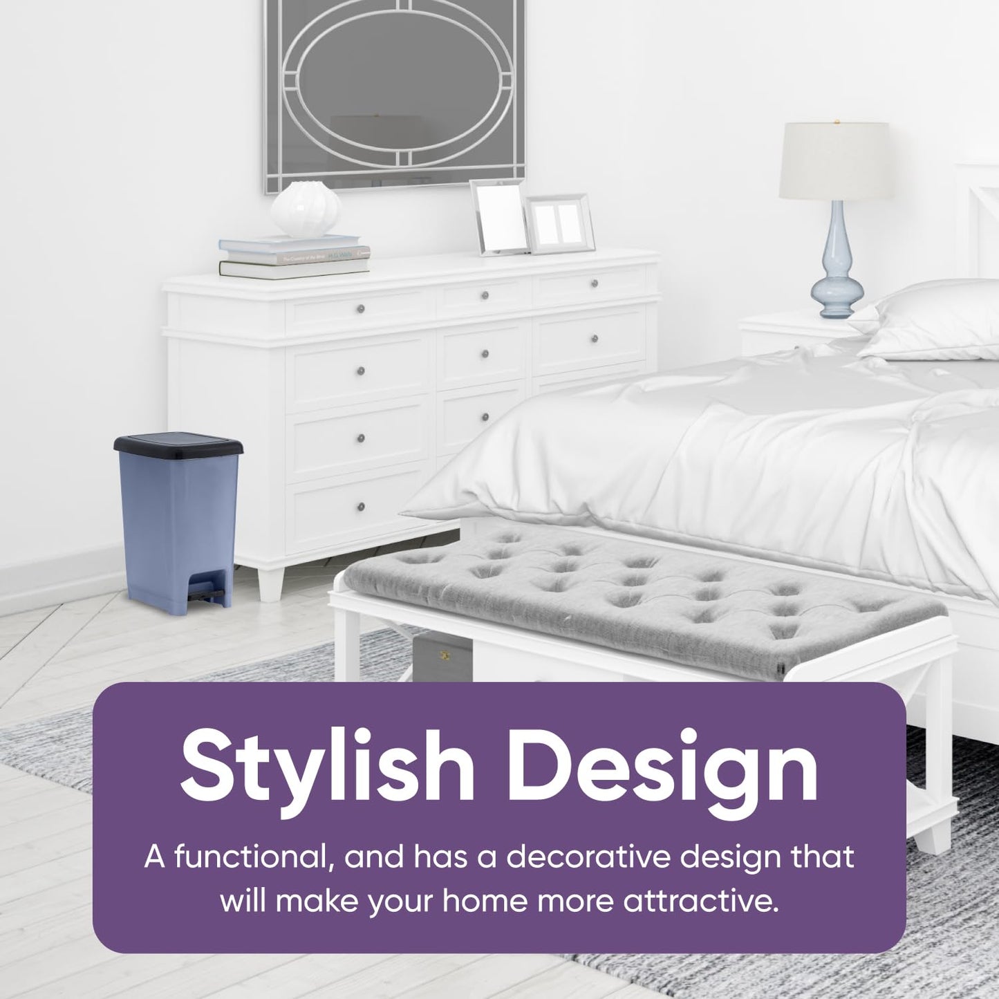 Superio Slim Trash Can with Foot Pedal – 2.5 Gallon Step-On Trash Can with Lid, Small Plastic Mini Garbage Can, for Bathroom, Kitchen, Office, Under Desk, Bedroom, Dorm – Grey/Black (2)