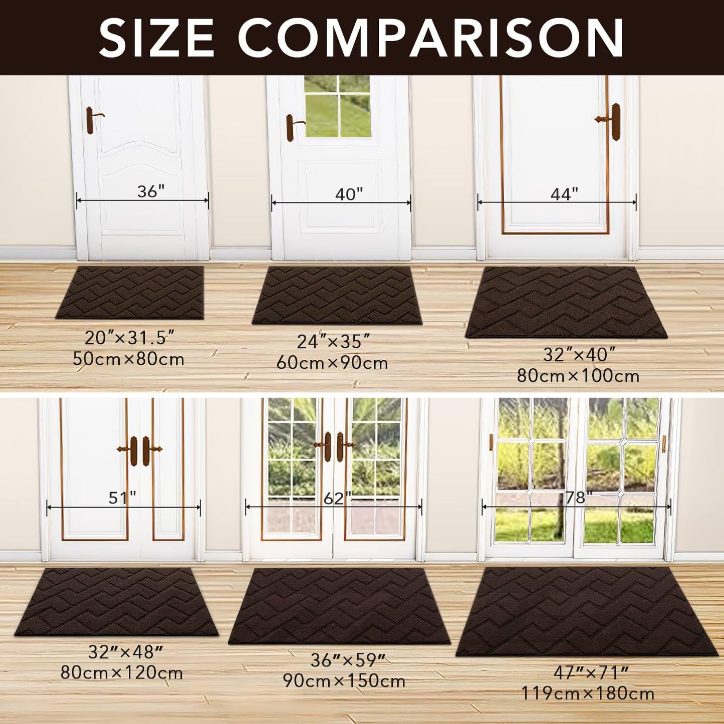 hicorfe Indoor Doormat,Front Back Door Mat Rubber Backing Non Slip Door Mats 47"x71" Absorbent Resist Dirt Entrance Doormat Inside Floor Mats for Entryway Washable Low-Profile(Coffee)