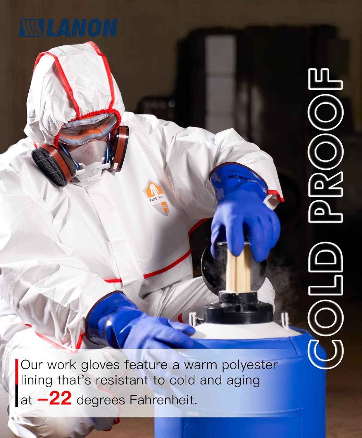 LANON PVC Coated Cold Proof Heavy Duty Gloves, Waterproof Warm Work Gloves for Freezer Work, Chemical & Oil Resistant, Non-Slip, XL (Pack of 2)