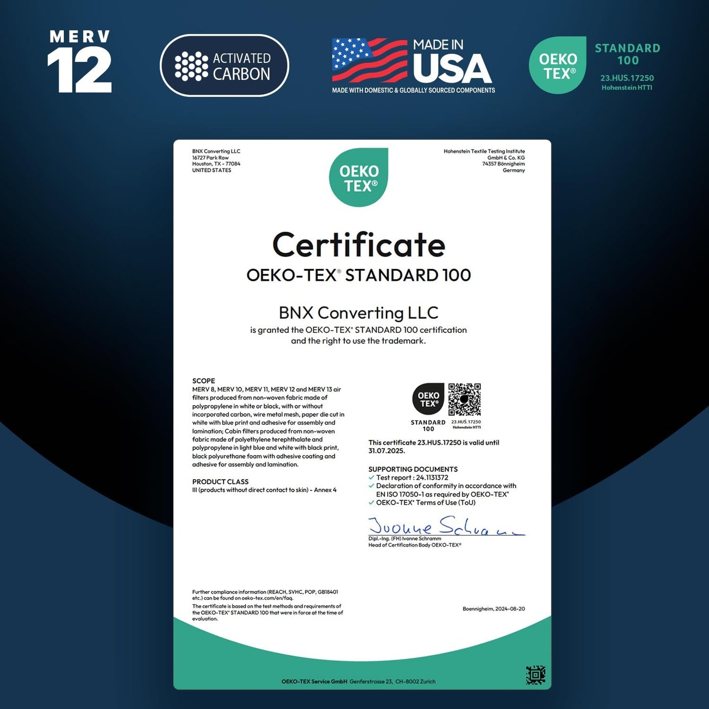 BNX TruFilter 20x20x1 MERV 12 Odor Defense (6-Pack) AC Furnace Air Filter with Activated Carbon - MADE IN USA - Pleated Air Conditioner HVAC AC Furnace Filters - Removes Odor, Mold, Bacteria, Smoke