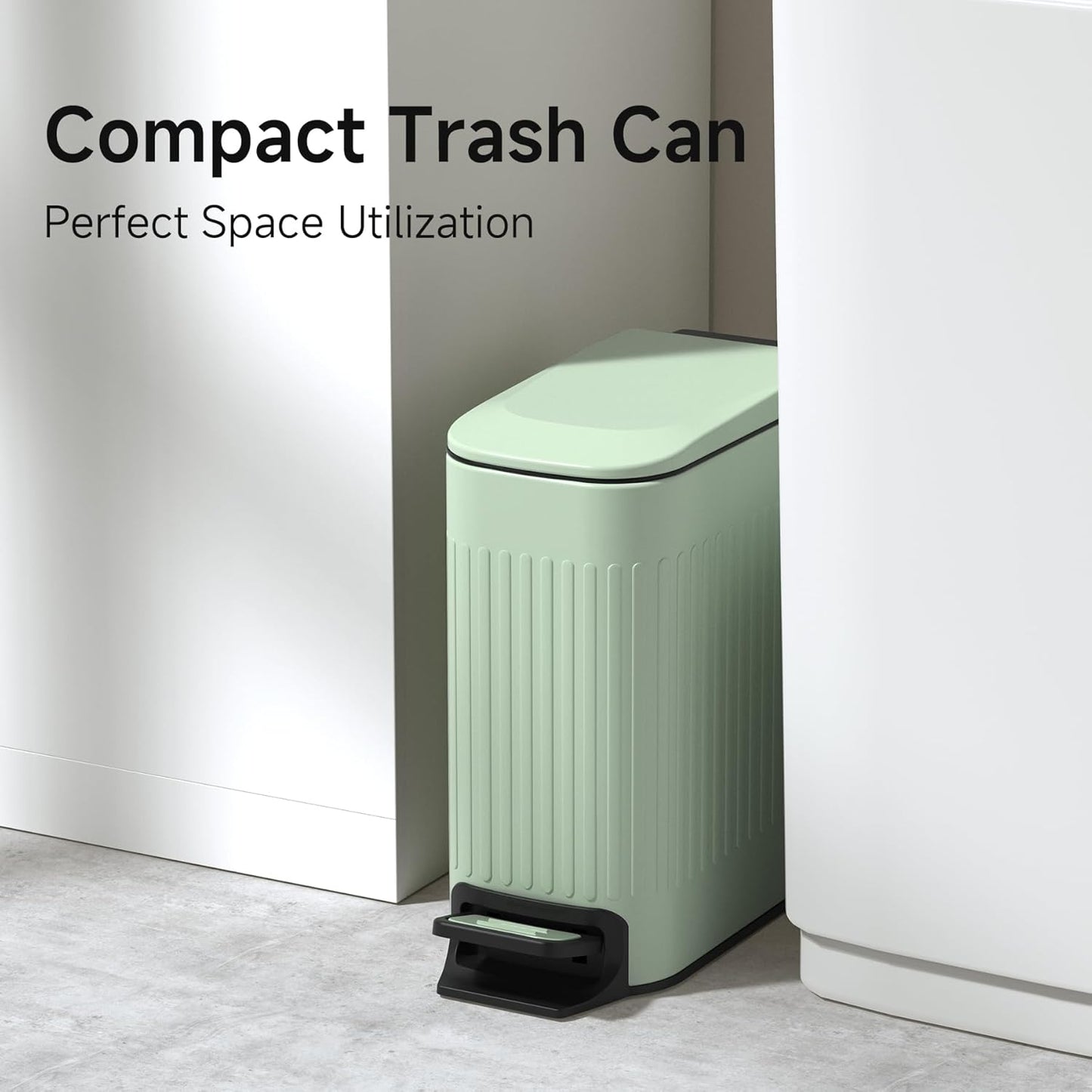 TIPGO Slim Bathroom Trash Can with Lid Soft Close, Step Pedal, 6 Liter / 1.6 Gallon Stainless Steel Trash Bin, Small Garbage Cans for Bedroom, Office, Kitchen (Green)
