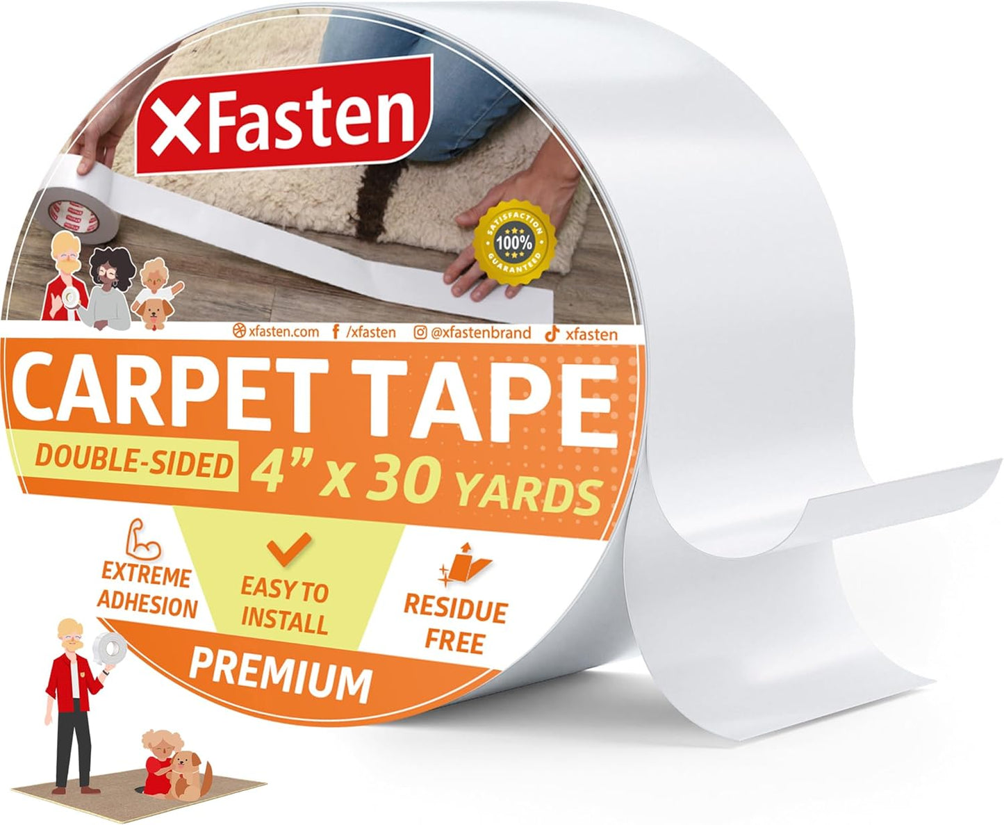 XFasten Double Sided Carpet Tape for Area Rugs, 4 Inch x 30 Yards – Heavy Duty Anti Slip Rug Grip Tape, Works as Rug Gripper, Residue Free, Wood Safe, Easy Removal for Hardwood and Laminated Floors