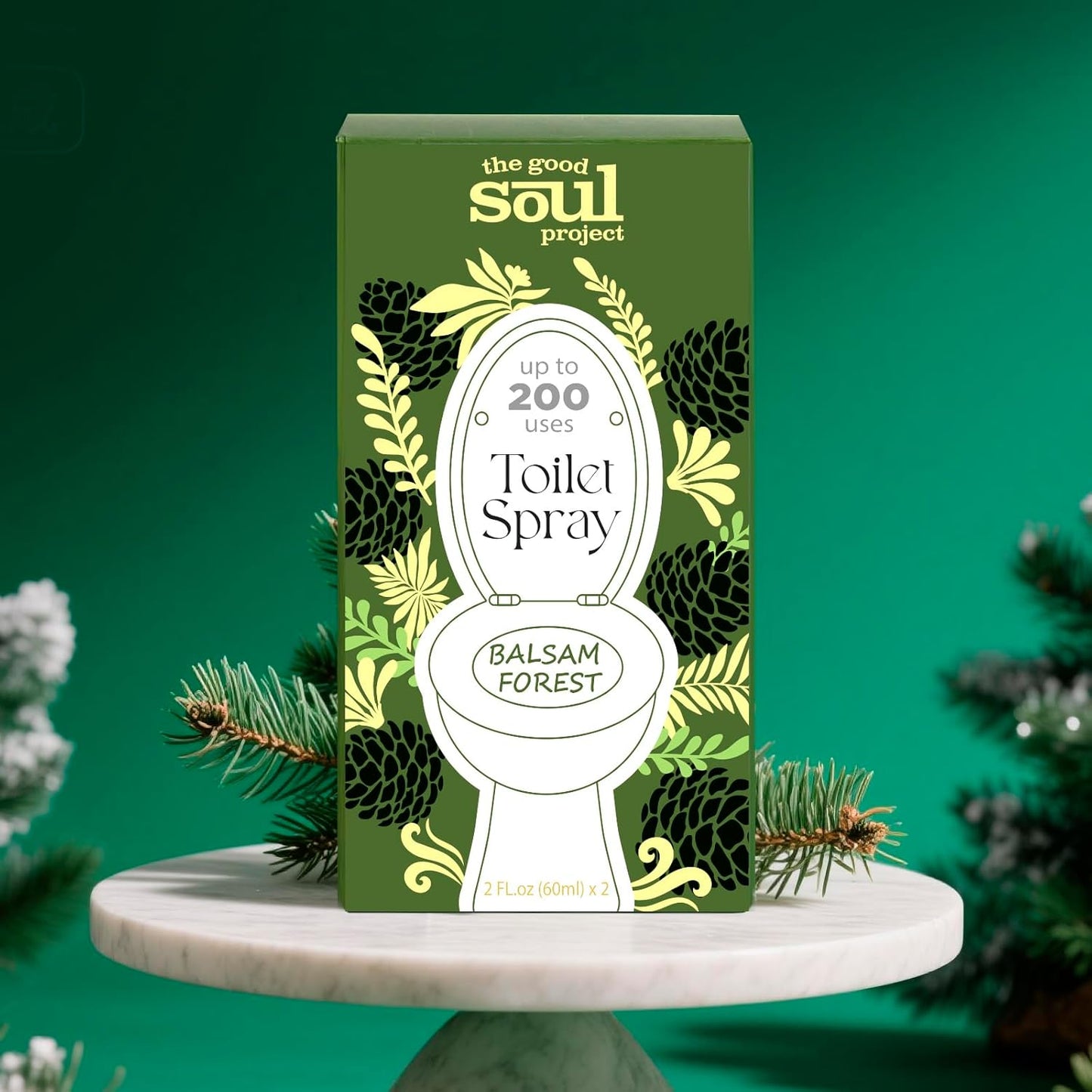 Holiday Toilet Spray, Balsam Forest, 4 Fl.Oz, Up to 200 Uses, Eliminates Bathroom & Toilet Odors, Air Freshener Bathroom Spray