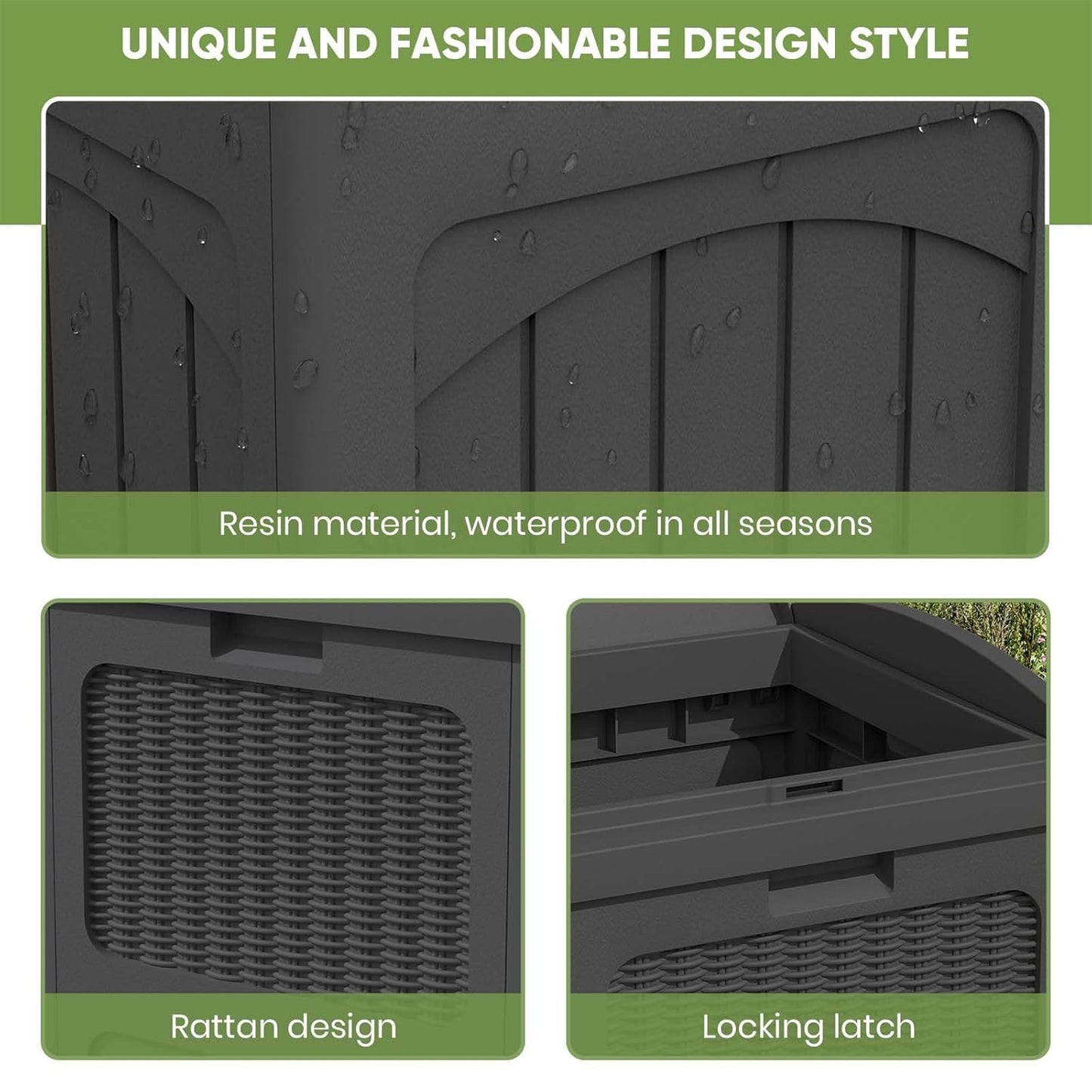 Patiowell 36 Gallon Outdoor Trash Can, Resin Outdoor Garbage Can with Lid for Patio, Backyard, Deck, Black