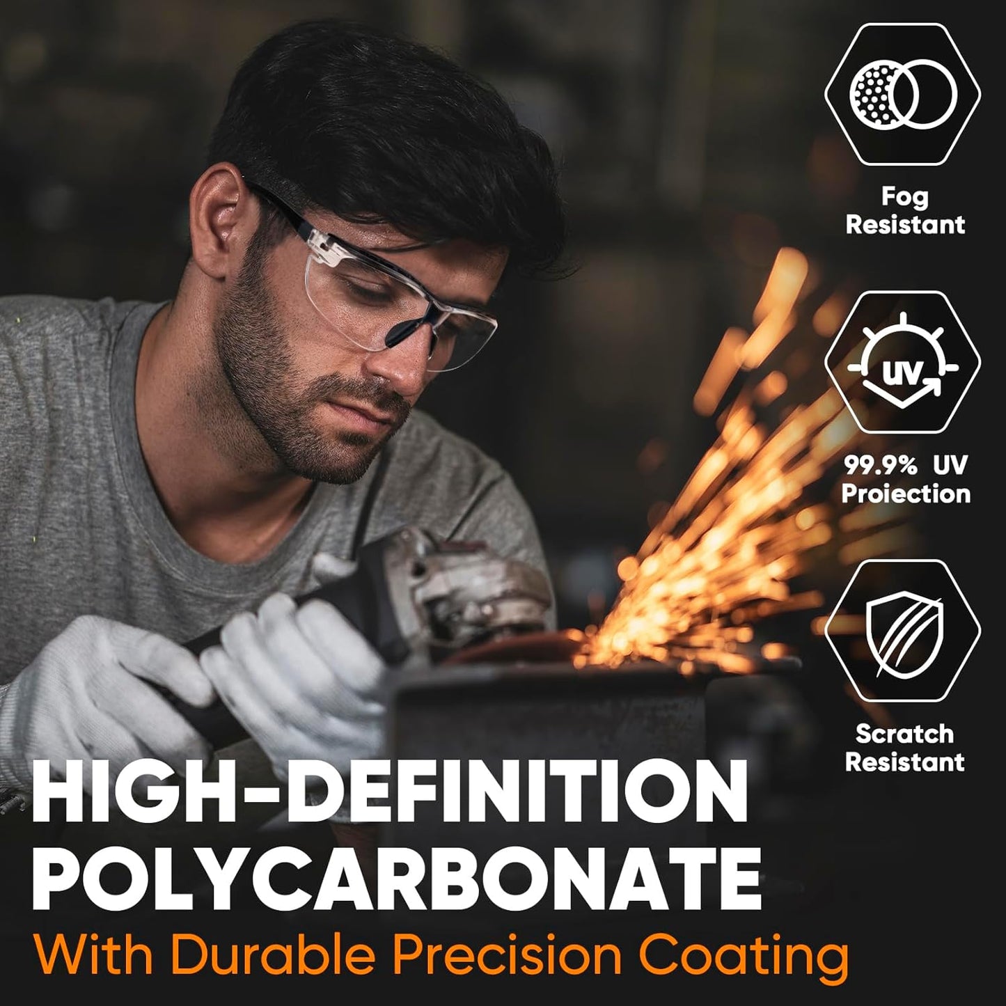 TICONN Anti-Fog Safety Glasses for Men and Women, ANSI Z87.1 Scratch Proof Eye Goggles with Adjustable Arms and UV Protection