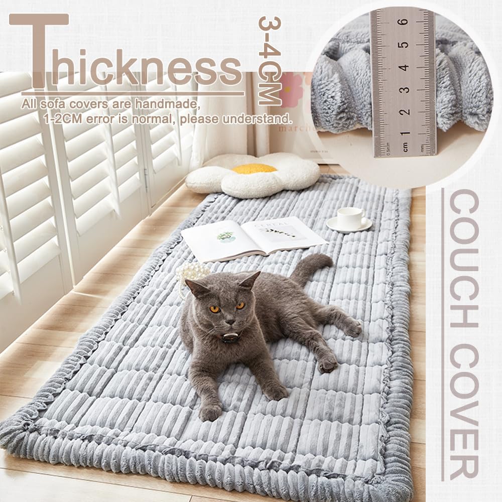 Couch Cover for Dogs Washable, Fuzzy Pet Couch Covers for 3 Cushion Sofa Pet Friendly, Non Slip Sofa Cover (Light Gray, 27.6" x 82.7"/70 x 210cm)