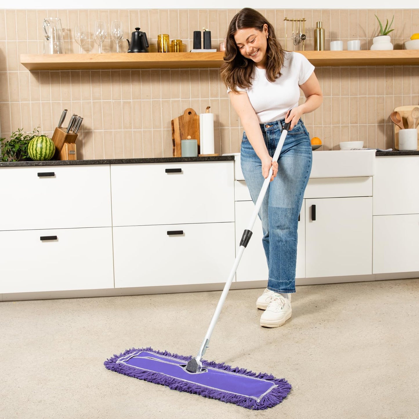 24 Inch Purple Commercial Dust Mop & Floor Sweeper with Extendable Handle – Mop for Hardwood, Tile, and Concrete Floor Cleaning