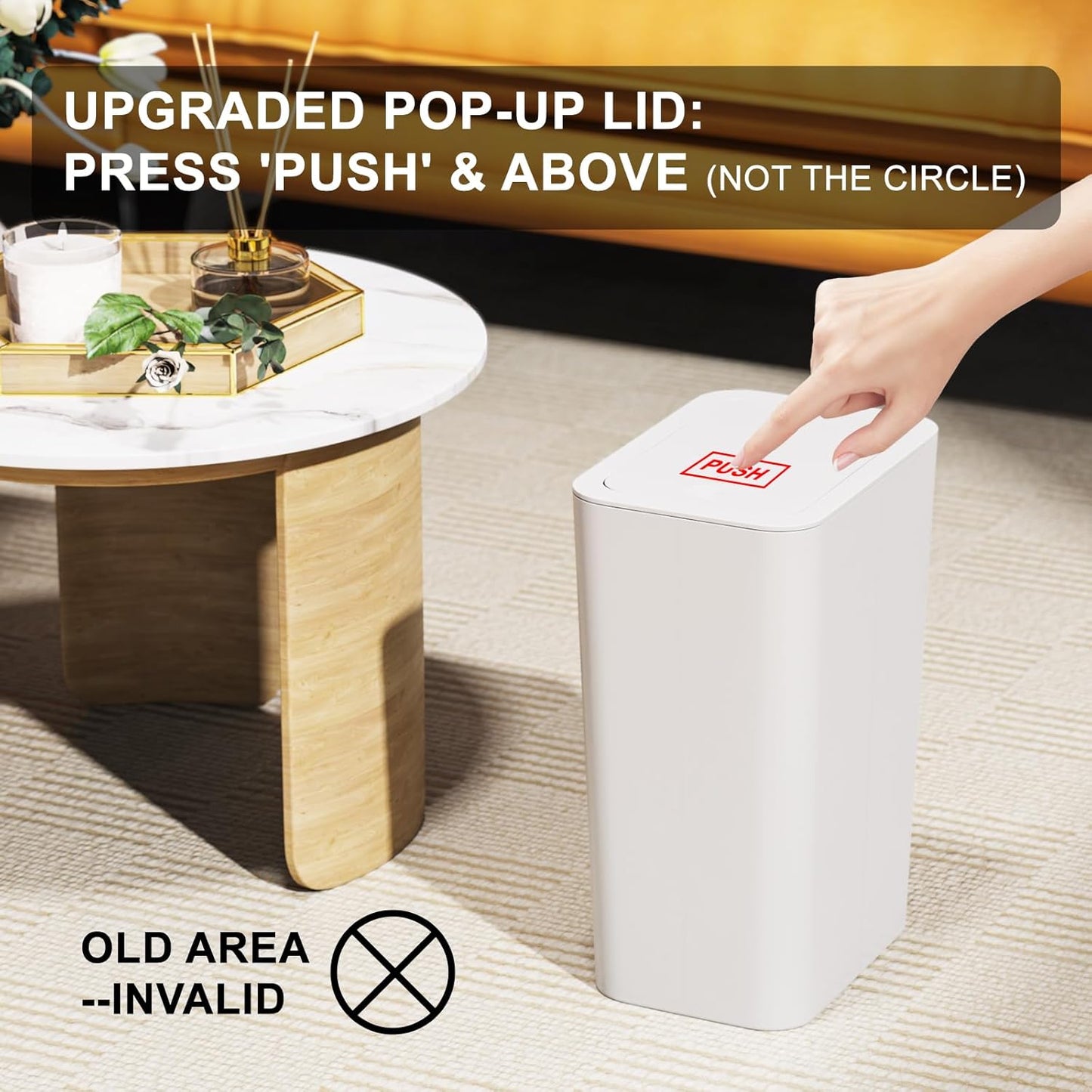 N. NETDOT 3 Pack Small Trash Can with lid, 3 Gallon Bathroom Trash Can,Garbage Can Slim Trash Bin Waste Basket for Bathroom,Kitchen,Bedroom,Living Room,Office,Laundry - Off White,Black,Grey