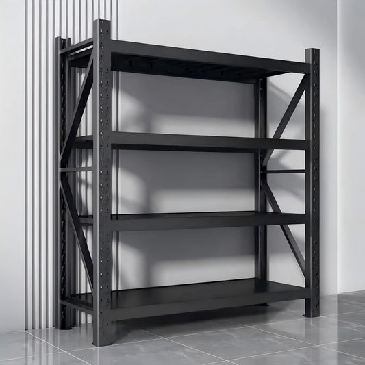 Storage Shelves Heavy Duty, Metal Garage Shelving Units, 4 Tier Storage Rack Shelf, Steel Industrial Shelving, Adjustable Standing Shelf for Basement/Warehouse (Black, W59.06*D19.69*H78.74)
