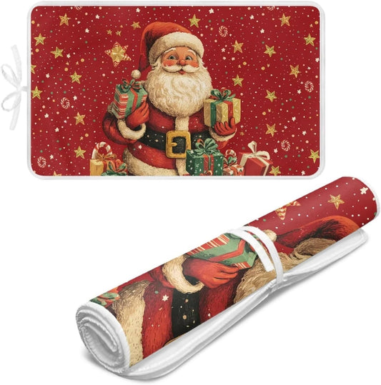 Ironing Mat Christmas Portable Ironing Pad Blanket for Table Top Heat Resistance Foldable Lightweight 32 x 16 Inch Santa Claus Small Ironing Pads for Washer,Dryer,Countertop