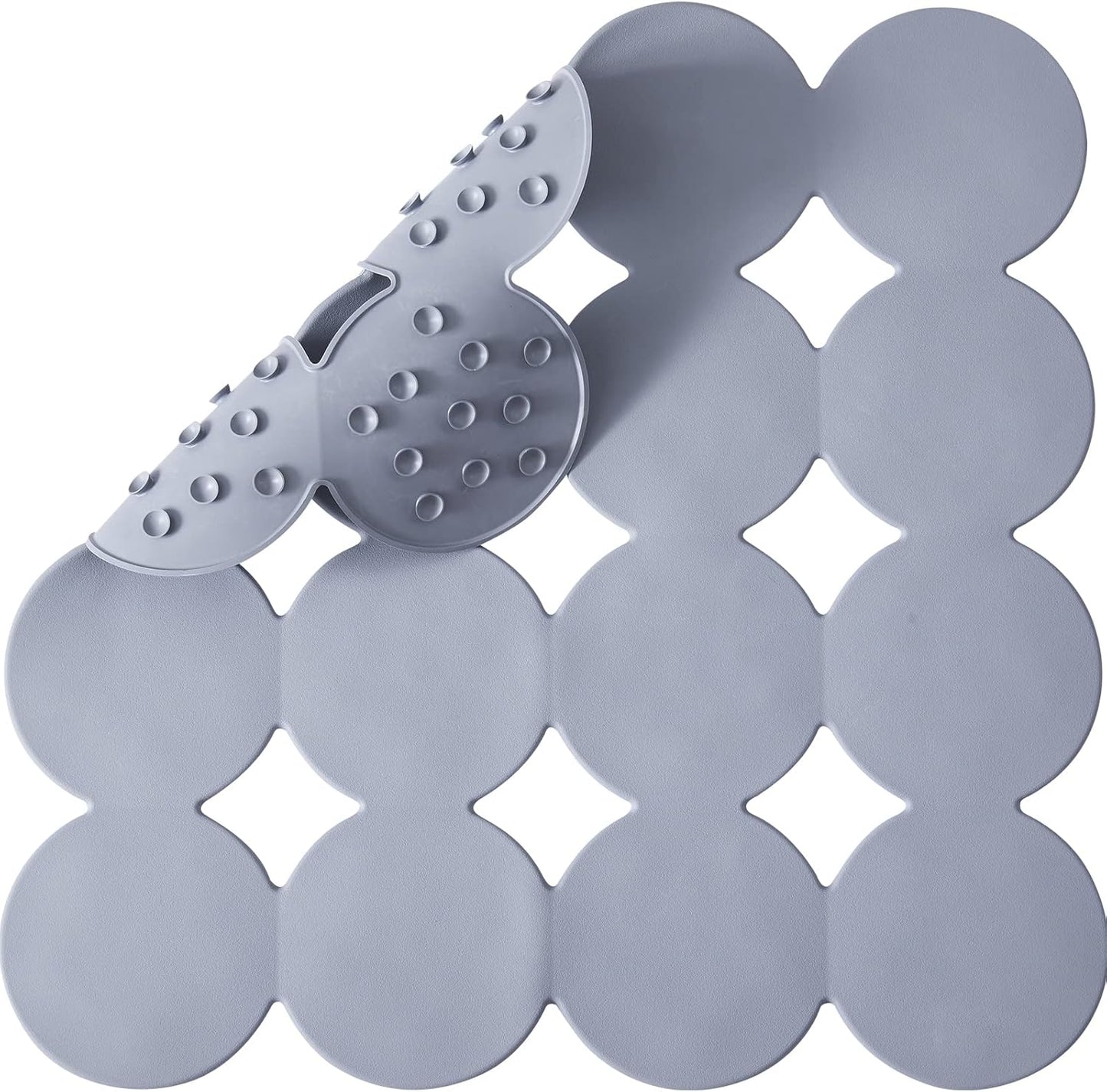 Square Shower Mat Nonslip - Rubber Bathtub Mat with Suction Cups for Inside Shower Bathroom Floor (Grey, 21X21”)