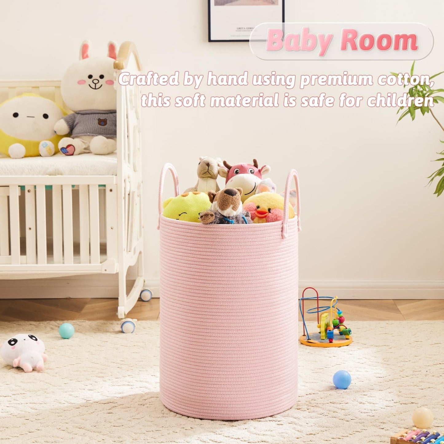 Laundry Basket,Woven Cotton Rope Laundry Hamper,40L for Decorative Storage of Dirty Clothes,Toys and Blankets in Bathroom,Baby Room and Living Room
