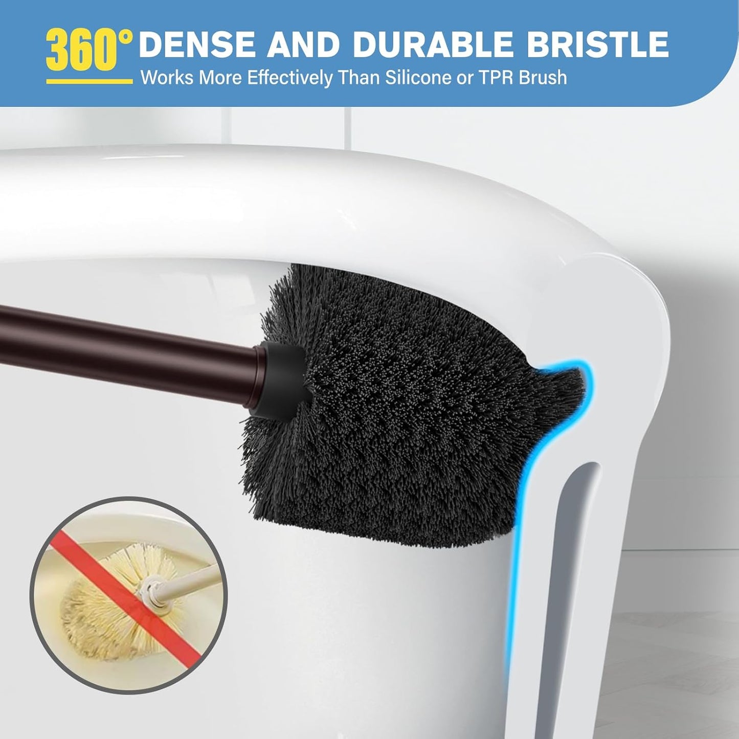 UPTRONIC Toilet Brush, Aluminum Alloy Toilet Brush and Holder Set with Extra Long Handle Durable Bristles Toilet Bowl Brush and Covered Holder for Toilet Scrubber for Bathroom Cleaning