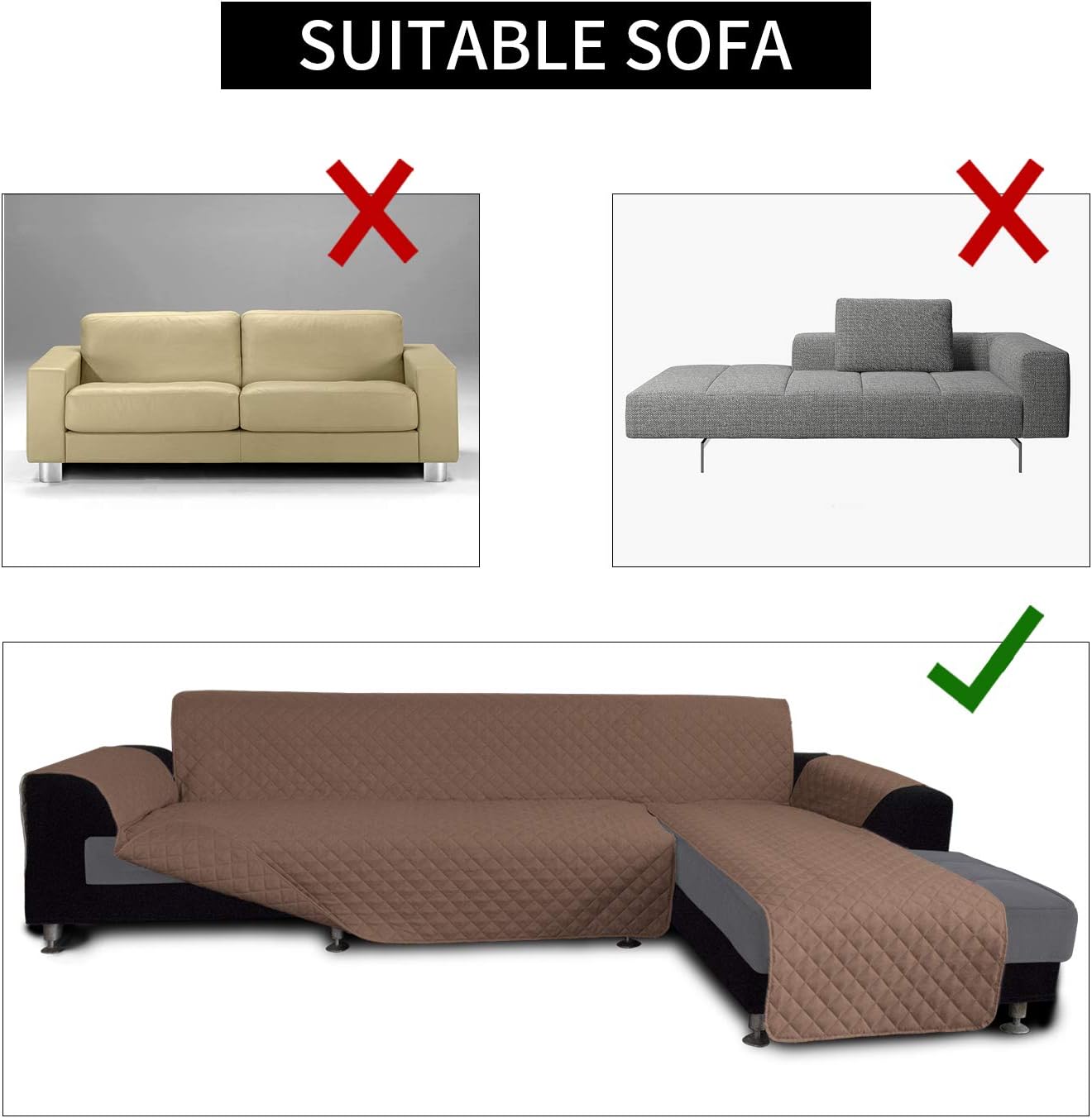 Easy-Going Sofa Slipcover L Shape Sofa Cover Sectional Couch Cover Chaise Slip Cover Furniture Protector Cover for Pets Kids Children Dog Cat (Large,Brown/Brown)