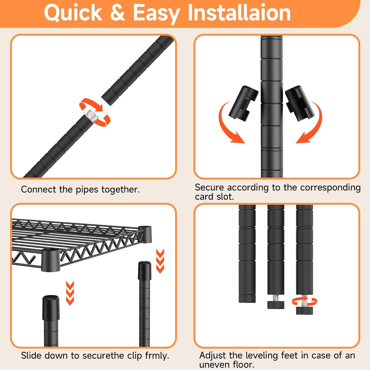 6 Tiers Storage Shelves Load 2100LBS, Metal Shelving Wire Metal Shelving Unit Shelves for Storage Adjustable Garage Shelving for Pantry Kitchen Garage Black 17.7" D x 47.3" W x 82.4" H
