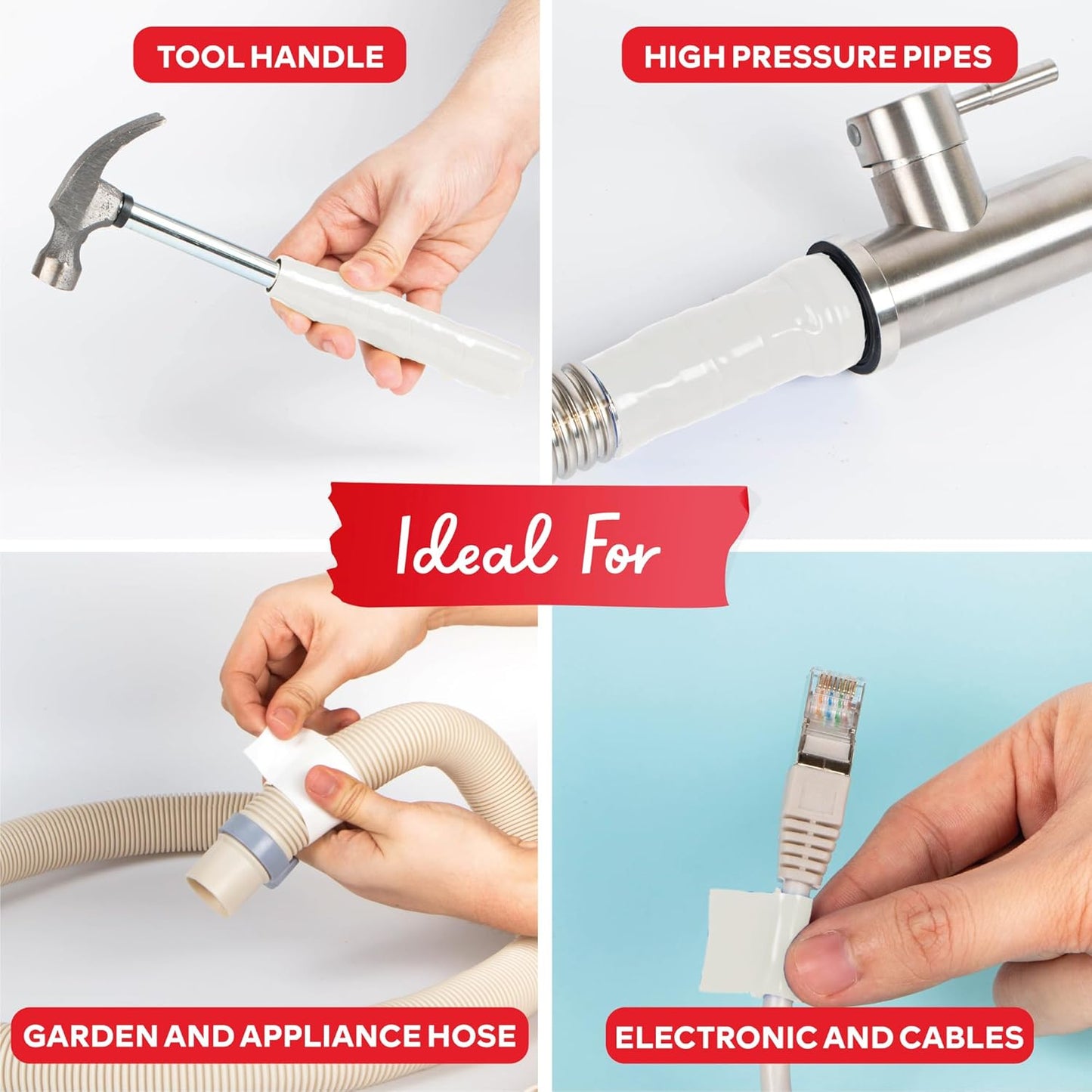 XFasten Self-fusing Silicone Tape Pro, White, 1.5-Inch x 15-Feet, 30mils Heavy-Duty Plumbing Tape for Leaks, Radiator Hose, Drain Pipes, Electrical Cords, and Garden Hose, High Pressure Resistant