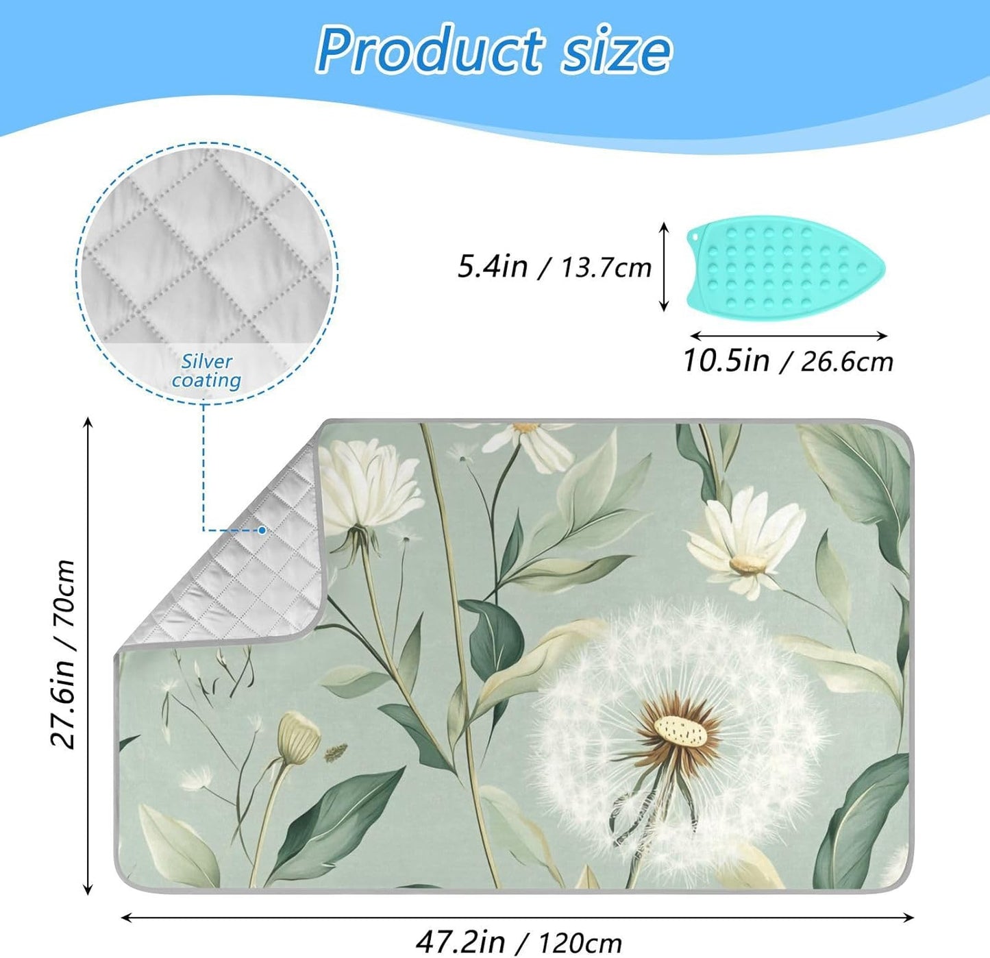 Ironing Mat Portable Ironing Pad Ironing Blanket for Table Top Heat Resistance Double-Side Using Travel Large 47.2 x 27.6 Inch Foldable Lightweight Sage Green Dandelions