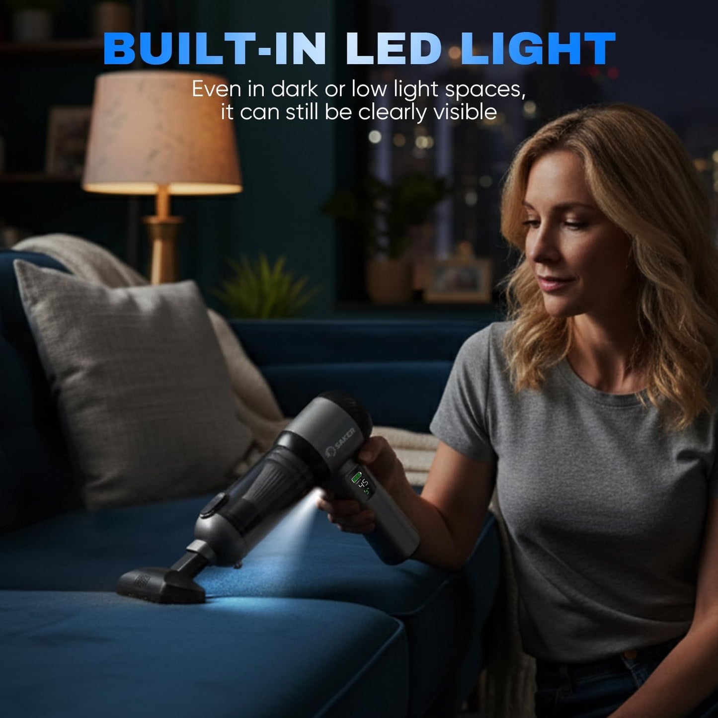 Saker Car Vacuum Portable Cordless 20000Pa Suction Power 4 in 1 Handheld Vacuum&Air Duster with LED Light Type-C Charge Portable Mini Vacuums for Car, Home, Office, Pet HL157 Silver