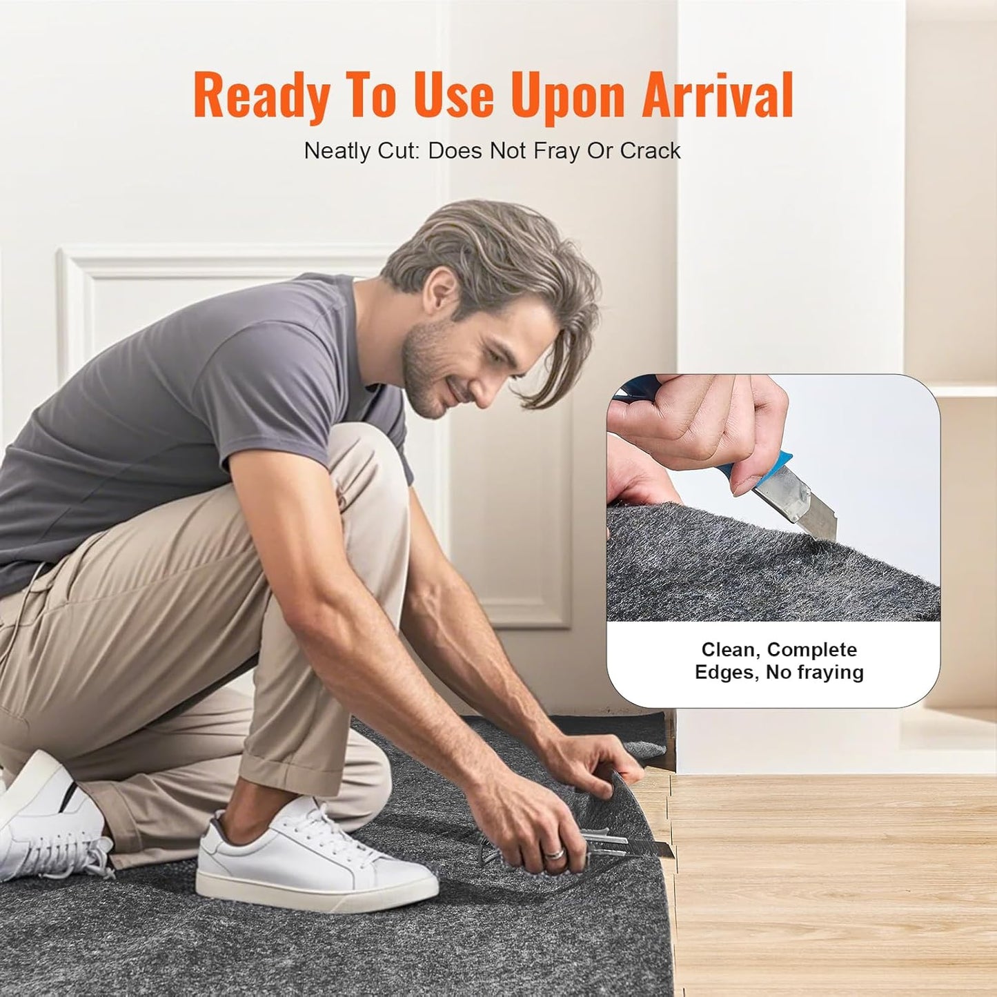 VEVOR Rug Pad Without Slip Resistance, Protective Cushioning Carpet Pad 9' x 12', 1/2" Thick, 100% Pure Polyester Felt, 10-11㎡ Premium Comfort Underfoot Carpet Padding Rug Cushion for All Floor, Gray