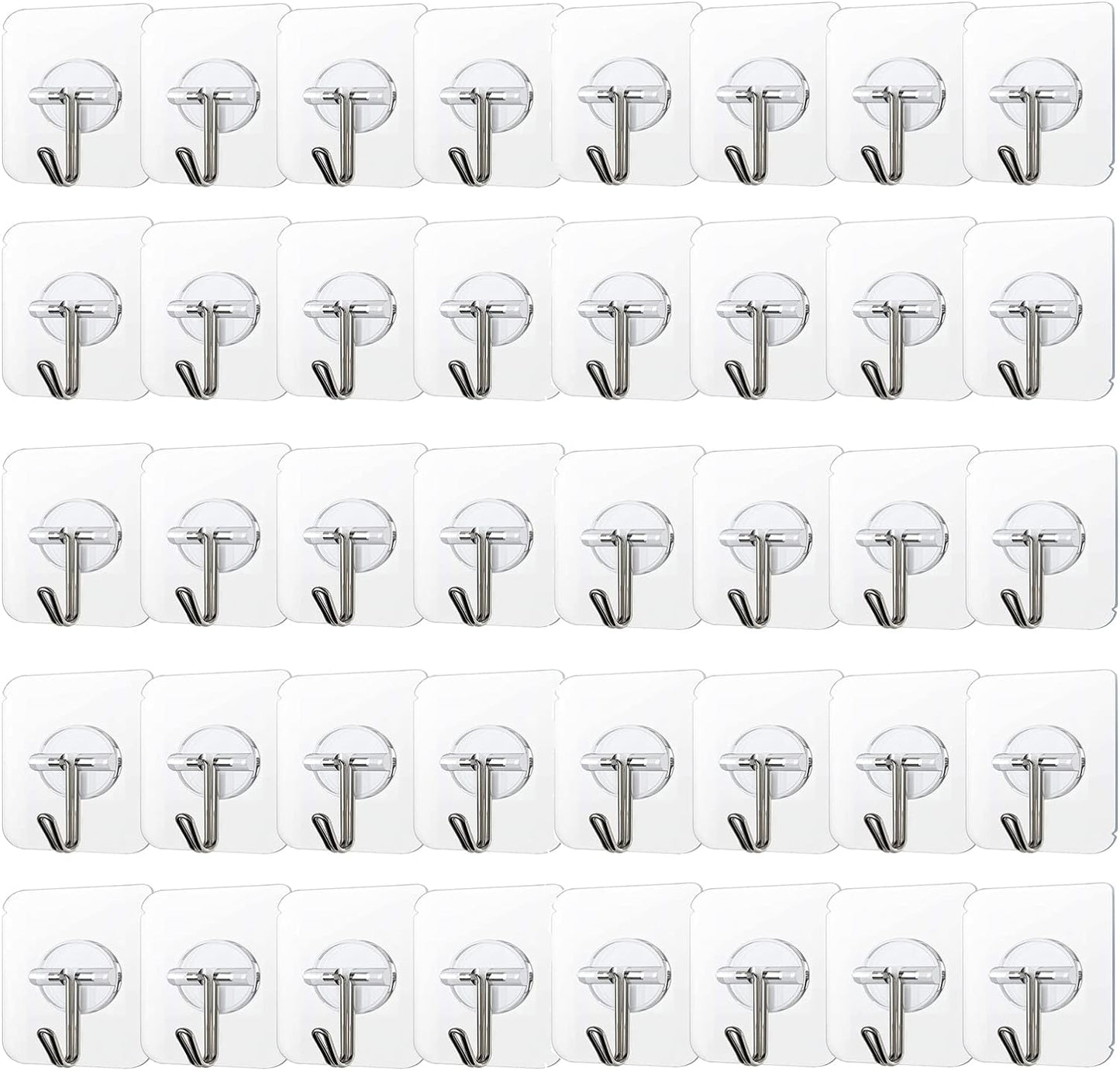 COLOGO 100 Pack Adhesive Hooks 24lb(Max) Heavy Duty Self Adhesive Hooks, Transparent Reusable Seamless Adhesive Wall Hooks for Kitchens, Bathroom, Office
