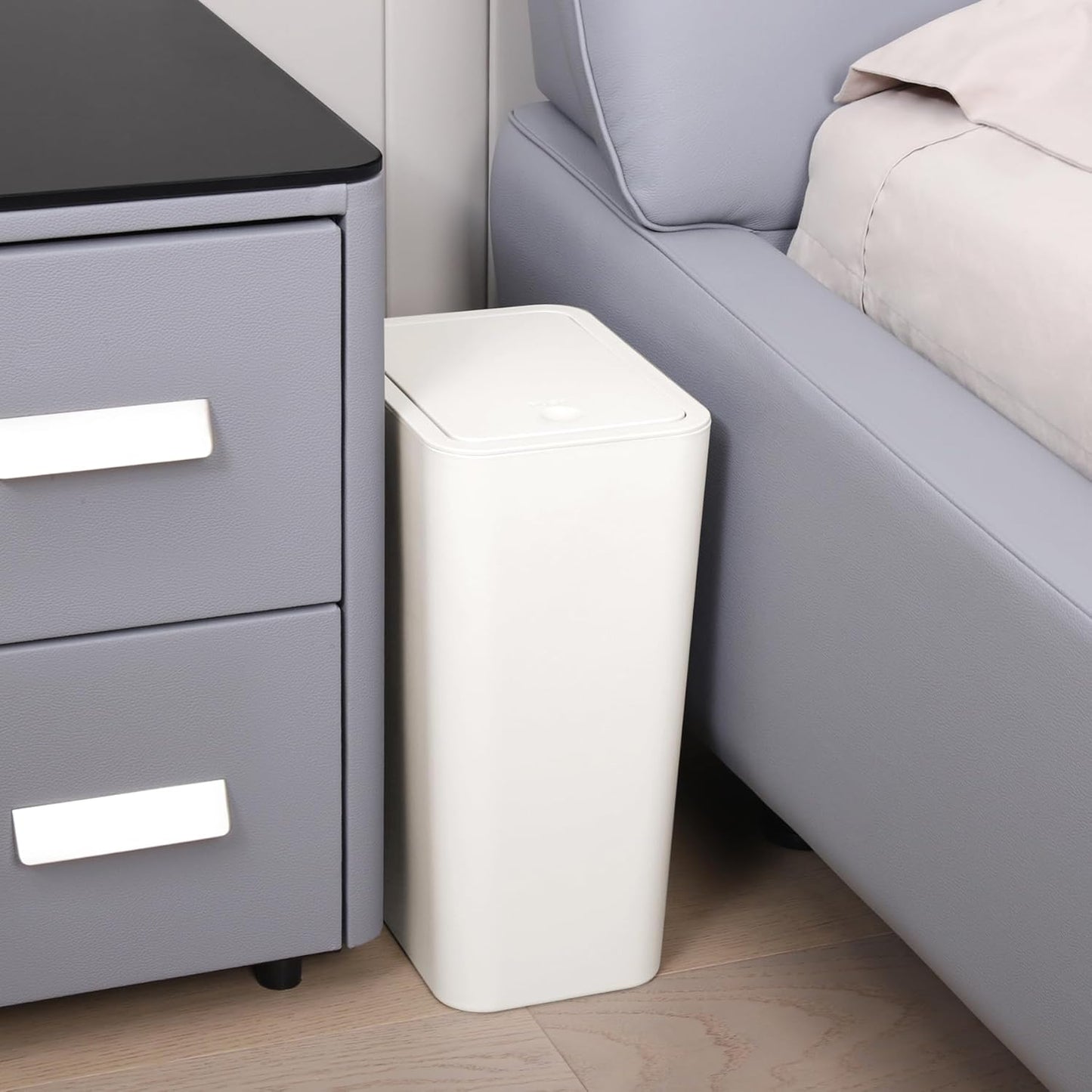 TIPGO Bathroom Trash Can with Lid, 10 Liter/ 2.6 Gallon Slim Garbage Can, Small Trash Bin Waste Basket with Pop-Up Lid for Kitchen, Bedroom, Living Room, Office (White)