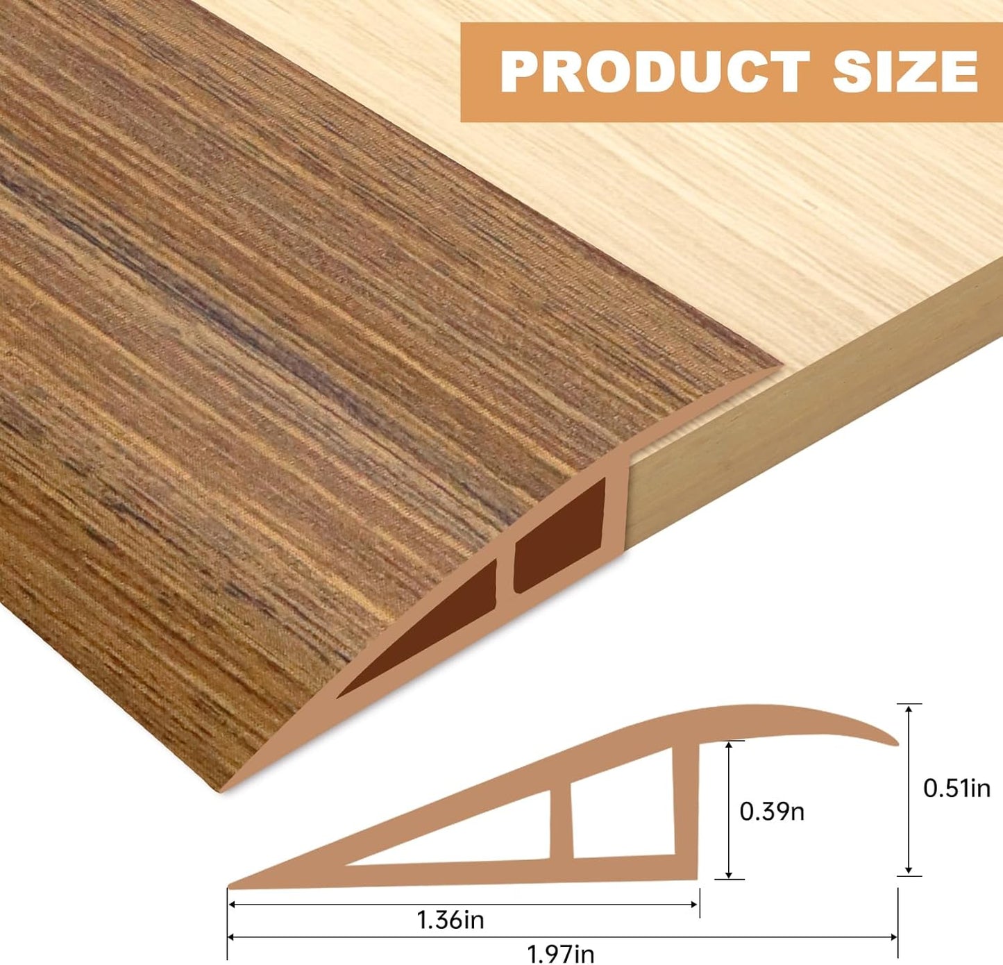 Vinyl Door Threshold Flooring Transition Strip Self Adhesive Carpet Edging Strip for Laminate Doorway Edge Threshold from 1/5" to 2/5" (Light Brown Wood Grain, 6.6 Ft)