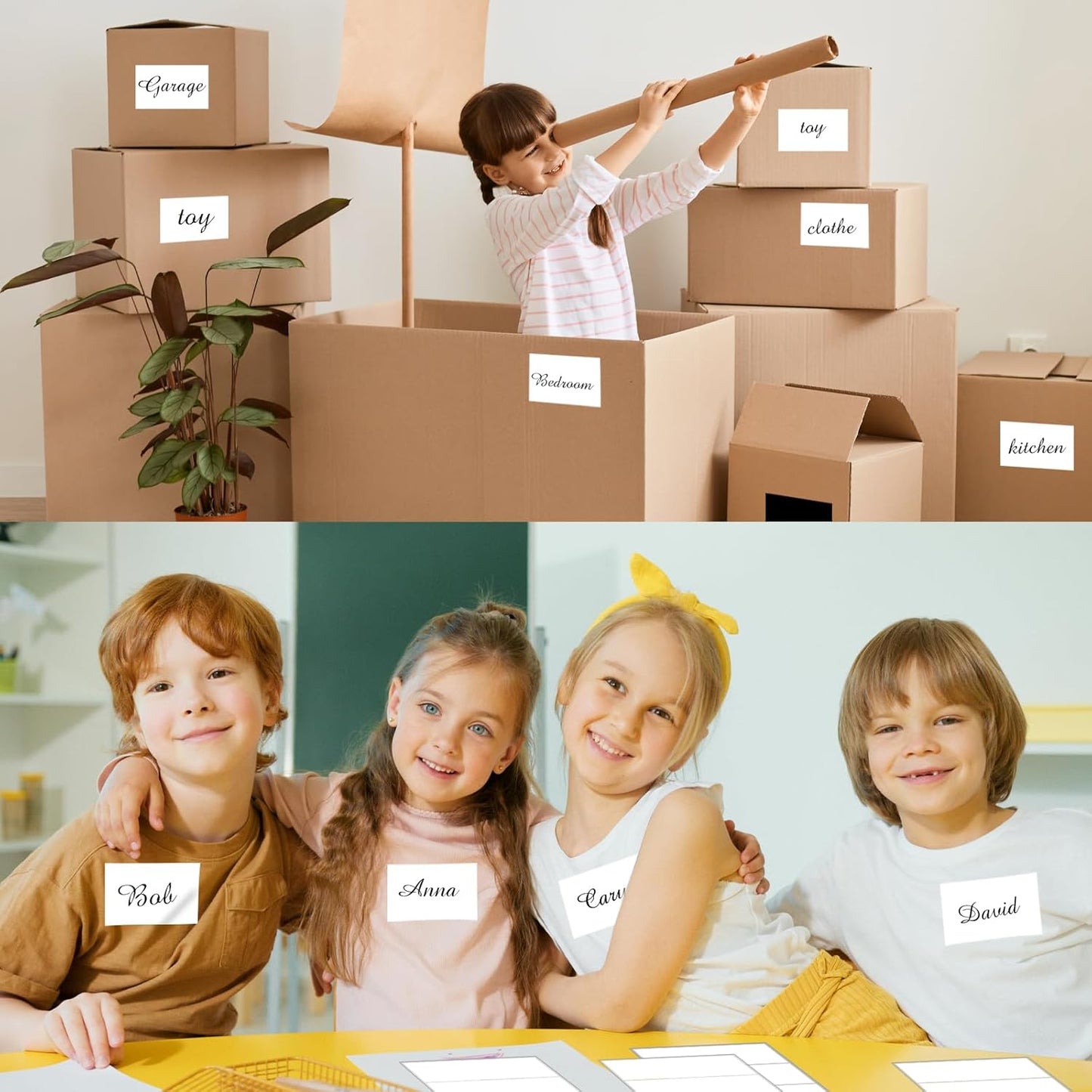 STARLIBOO Removable Colored Labels Stickers, 3X5 Inch Removable Large Label Stickers for Moving Boxes and Storage Bins- Waterproof- Tear Resistant (White)