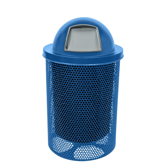 COATEDOUTDOORFURNITURE RDT-P-TXTLBL Heavy Duty Round Trash Receptacle with Dome Top, Liner Included, 32 Gallon, Textured Light Blue, Made in America
