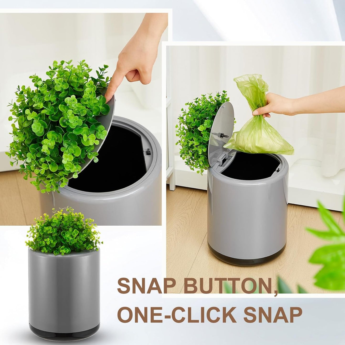 Dog Poop Trash Can Outside 13 L/ 3. 4 Gal Dog Waste Trash Can with Lid, Plant-Styled, Double-Layer Design, Outdoor Garbage Container for Front Porch Backyard Office Patio(Grey)