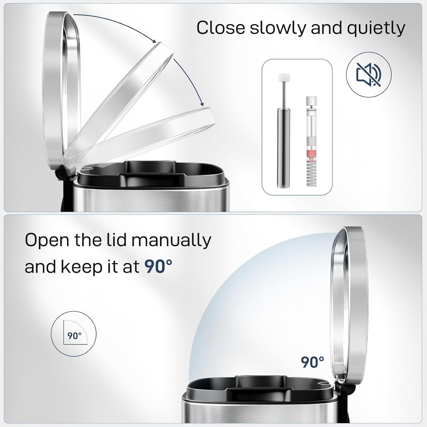 Arlopu 8 Gallon Step Trash Can, Stainless Steel Garbage Bin, Soft-Close Rubbish Bin with Removable Plastic Inner Bucket, Fingerprint-Proof, Lid Dustbin, Suit for Kitchen Home (Silver, 30L)