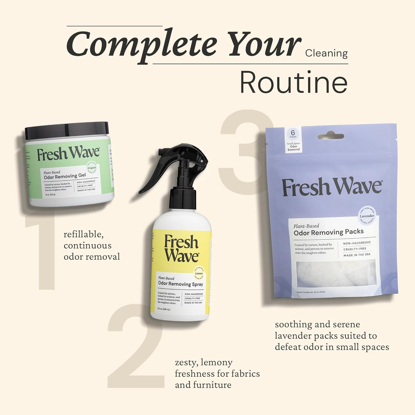 Fresh Wave Odor Removing Gel, 15 oz. & 7 oz. - Odor Absorbers for Home, Safer Odor Relief, Natural Plant-Based Odor Eliminator, Every 15 oz. lasts 30-60 Days, For Cooking, Trash & Pets