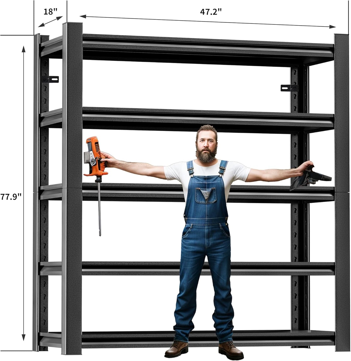 78" H 47.2" Wide 2Pieces Garage Shelving,Thickened Heavy Duty Metal Shelving Adjustable Shelves,Garage Storage Shelves,Shelving Rack Industrial Shelving Tool Shelf for Basement Metro