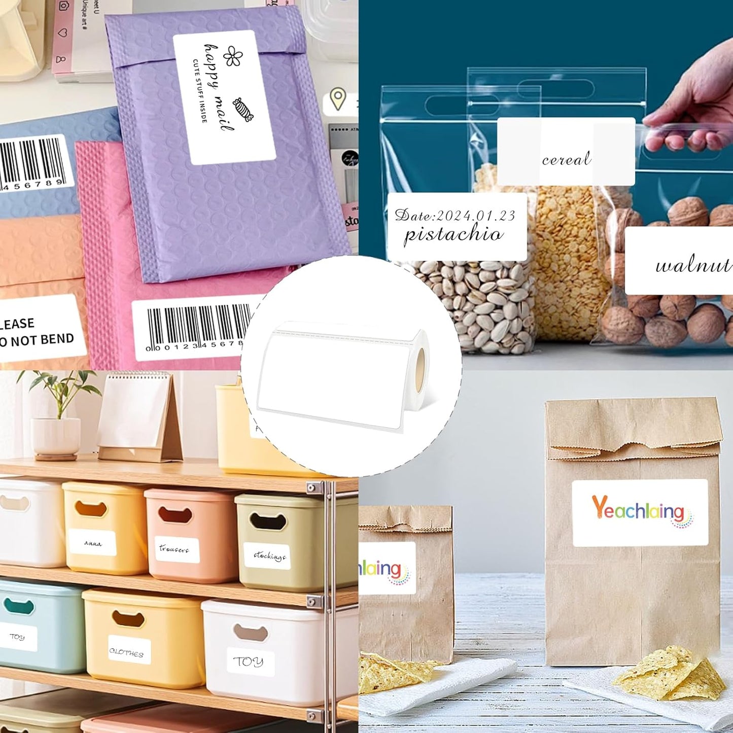 2×4 Inch White Removable Thermal Labels,Waterproof Thermal Label,250 Sheets per Roll with Perforated Lines