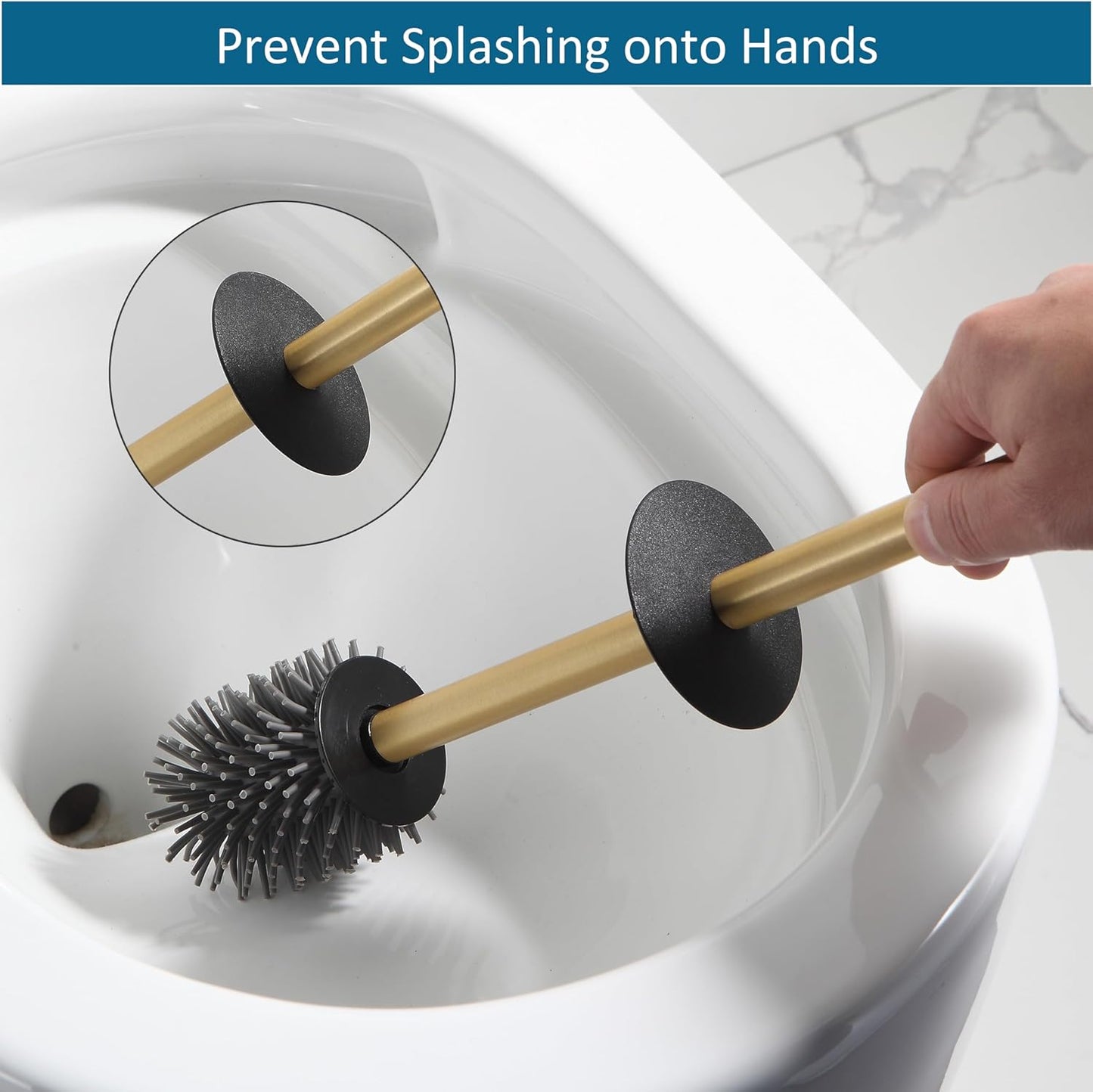 BVL Toilet Brush and Hoder Set Brushed Gold Freestanding for Bathroom