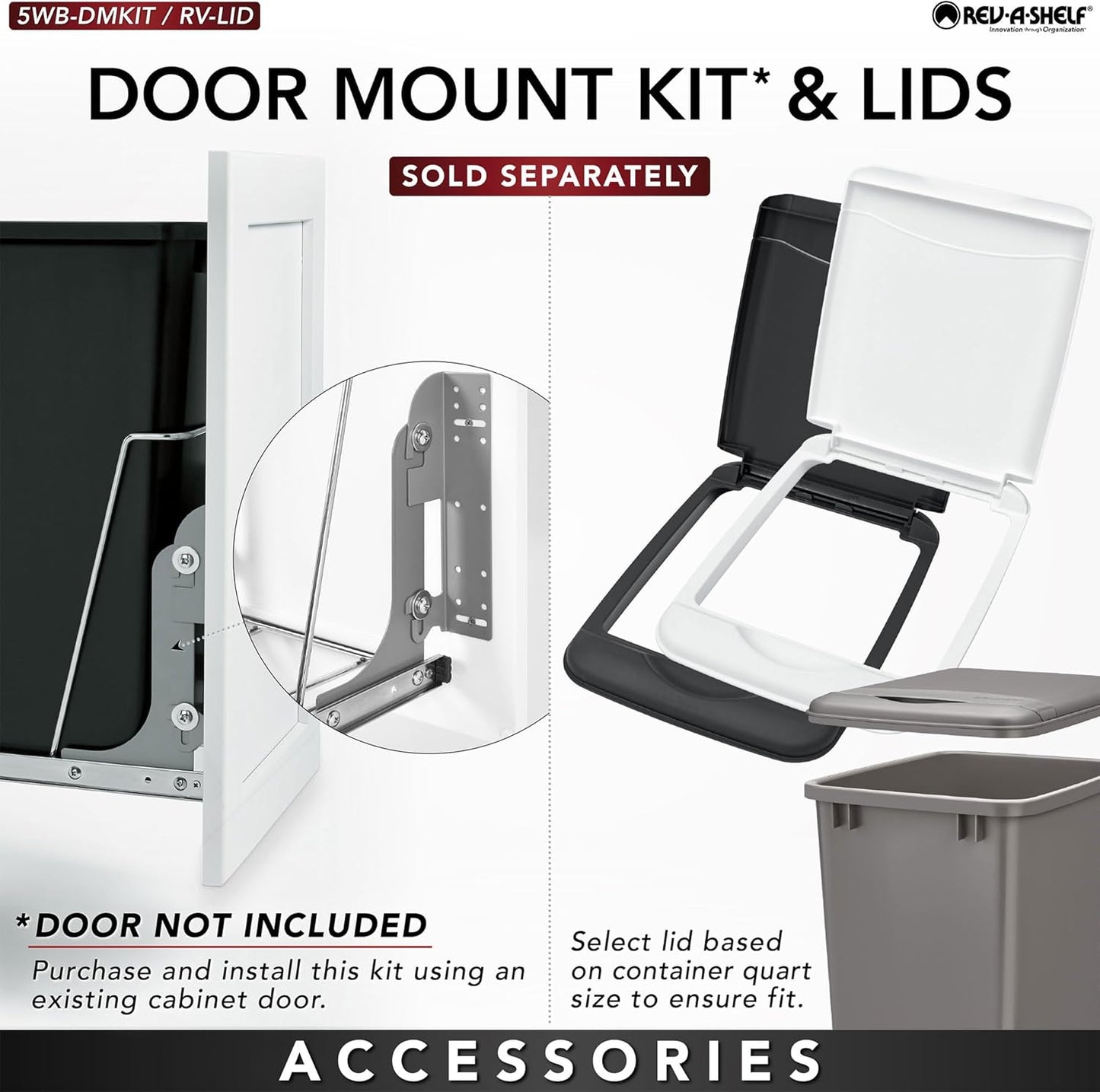 Rev-A-Shelf Pullout Trash Can for Kitchen Cabinets 35 Quart Garbage Waste Recycling Bin with Full Extension Slides, White, RV-12KD-11C