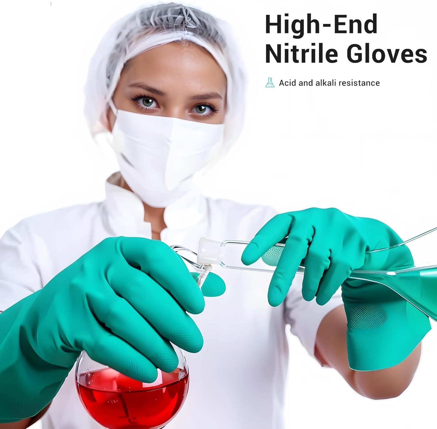 ThxToms Chemical Resistant Nitrile Gloves, Resist Household Acid, Alkali, Solvent and Oil, Latex Rubber Free, 1 Pair Medium