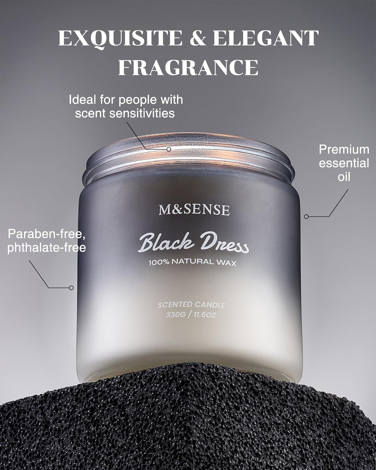 M&SENSE Vanilla Leather Scented Candles for Men, 11.6oz 2 Wick 70 Hours Long Lasting Soy Wax for Home Scented, Highly Scent Black Luxury Candles Home Fragrance Holiday Gifts for Him