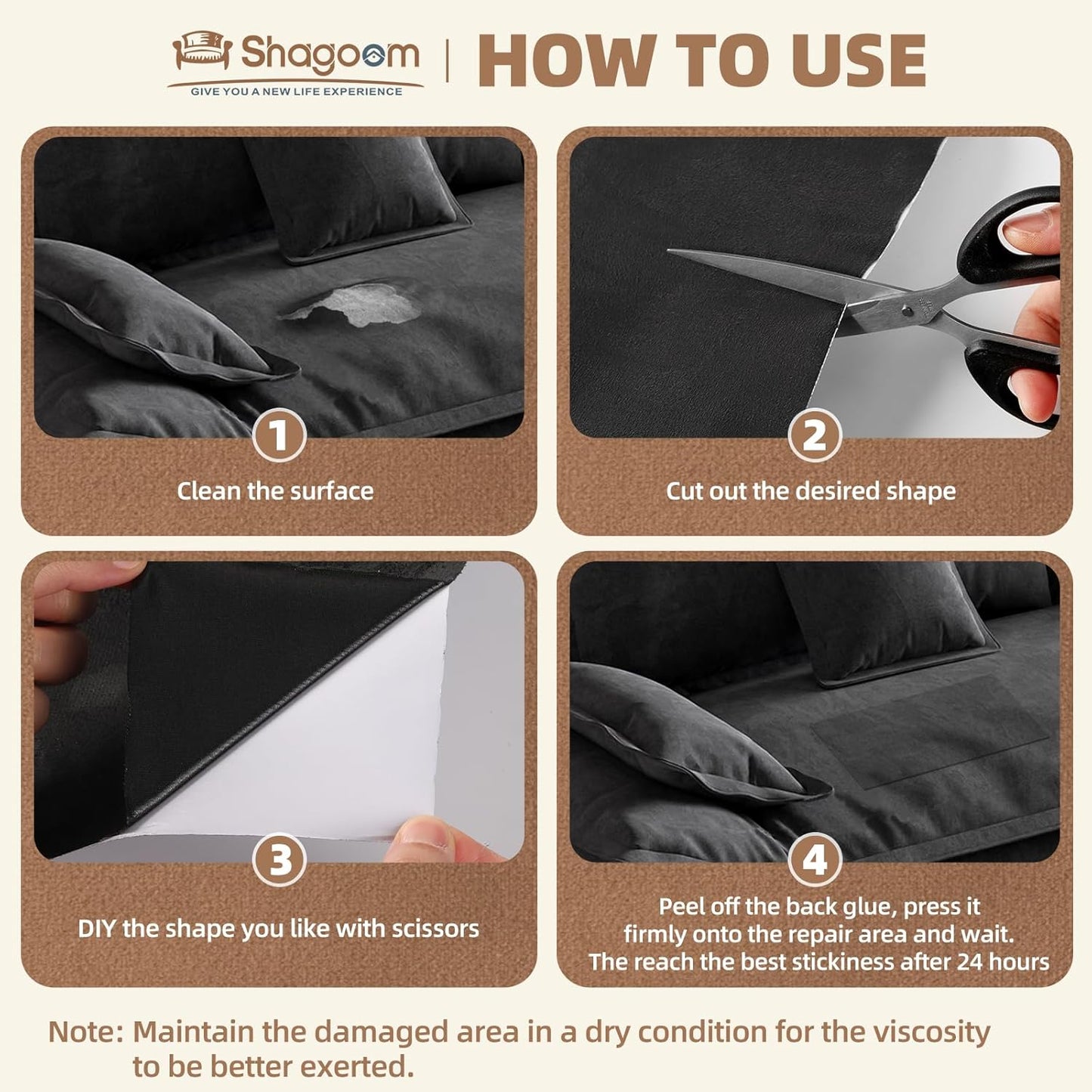 Suede Repair Patch, 17X158 Inch Fabric Large Repair Tape, Self-Adhesive Patches for Furniture, Sofa, Car Interior, Shoes, Hand Bag, Clothing (Coffee, 17X158 Inch)