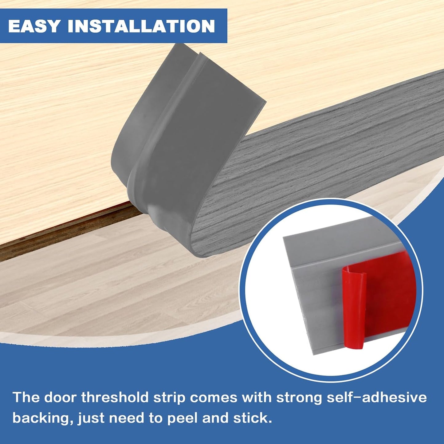 Vinyl Door Threshold Flooring Transition Strip Self Adhesive Carpet Edging Strip for Laminate Doorway Edge Threshold from 3/5" to 4/5" (Light Gray Wood Grain, 10 Ft)