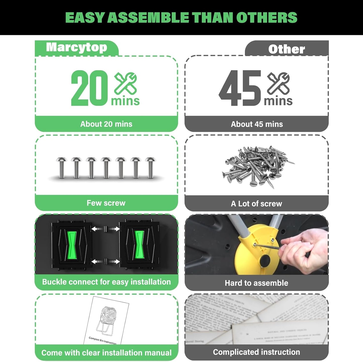 Compost Tumbler, Easy Assemble & Efficient Outdoor Compost Bin, 45 Gallon/170 Liter Large Dual Chamber Rotating Composter for Garden, Kitchen, and Yard Waste, Green Door