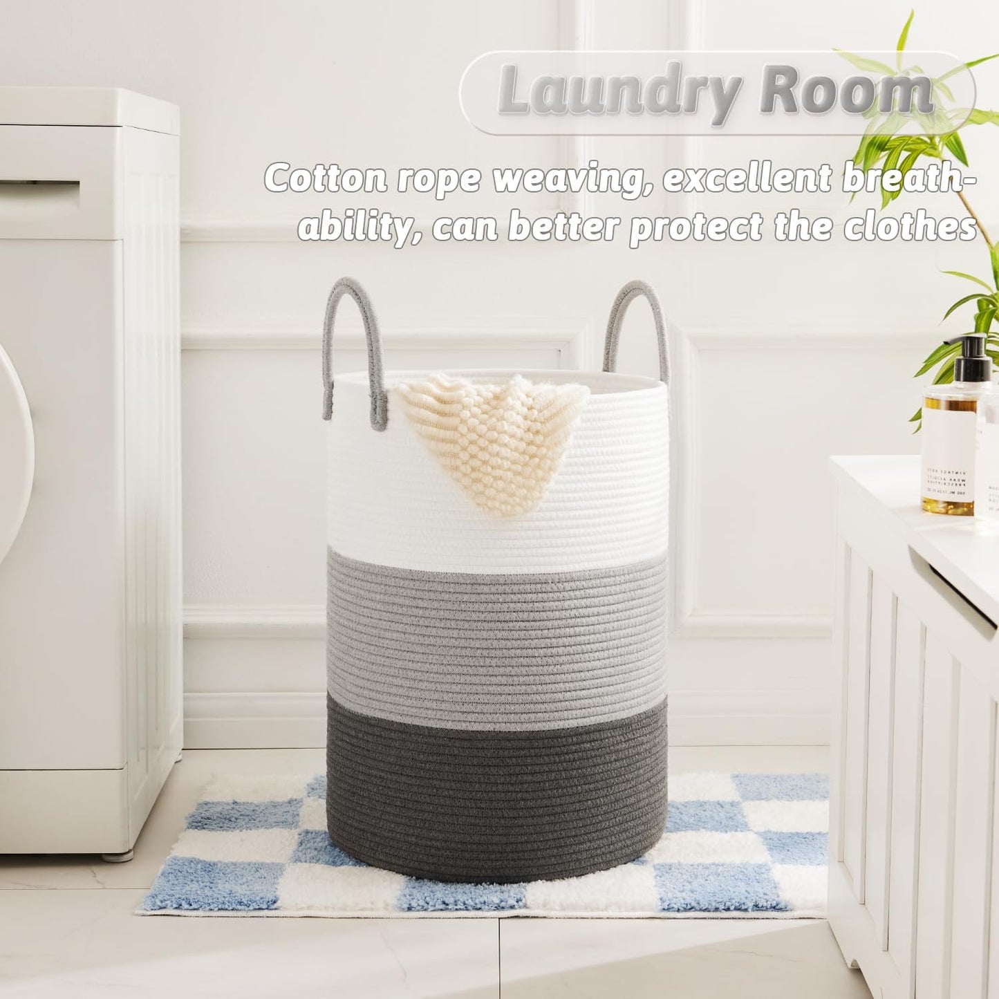 Laundry Basket,Woven Cotton Rope Laundry Hamper,40L for Decorative Storage of Dirty Clothes,Toys and Blankets in Bathroom,Bedroom and Living Room
