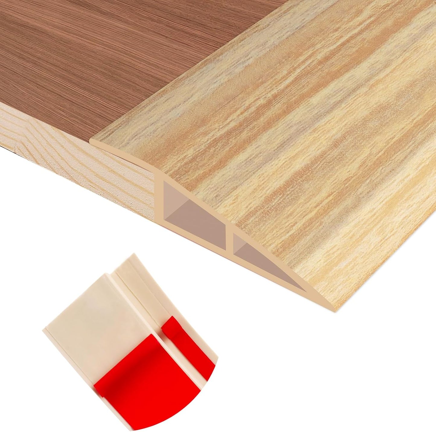 Floor Transition Strip Self Adhesive Vinyl Door Threshold for Doorways Carpet Edging Trim Overlap Edge Reducer for Laminate Floor, Carpet, Tile (Light Yellow Wood Grain, 2/5" to 3/5", 3.3Ft)