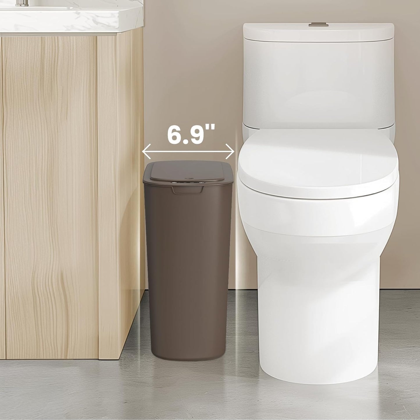 Cesun Motion Sensor Trash Can, 5 Gallon Automatic Bathroom Garbage Can with Lid, Touchless Smart Plastic Slim Wastebasket for Bathroom, Office, rv, Bedroom, Living Room, Brown