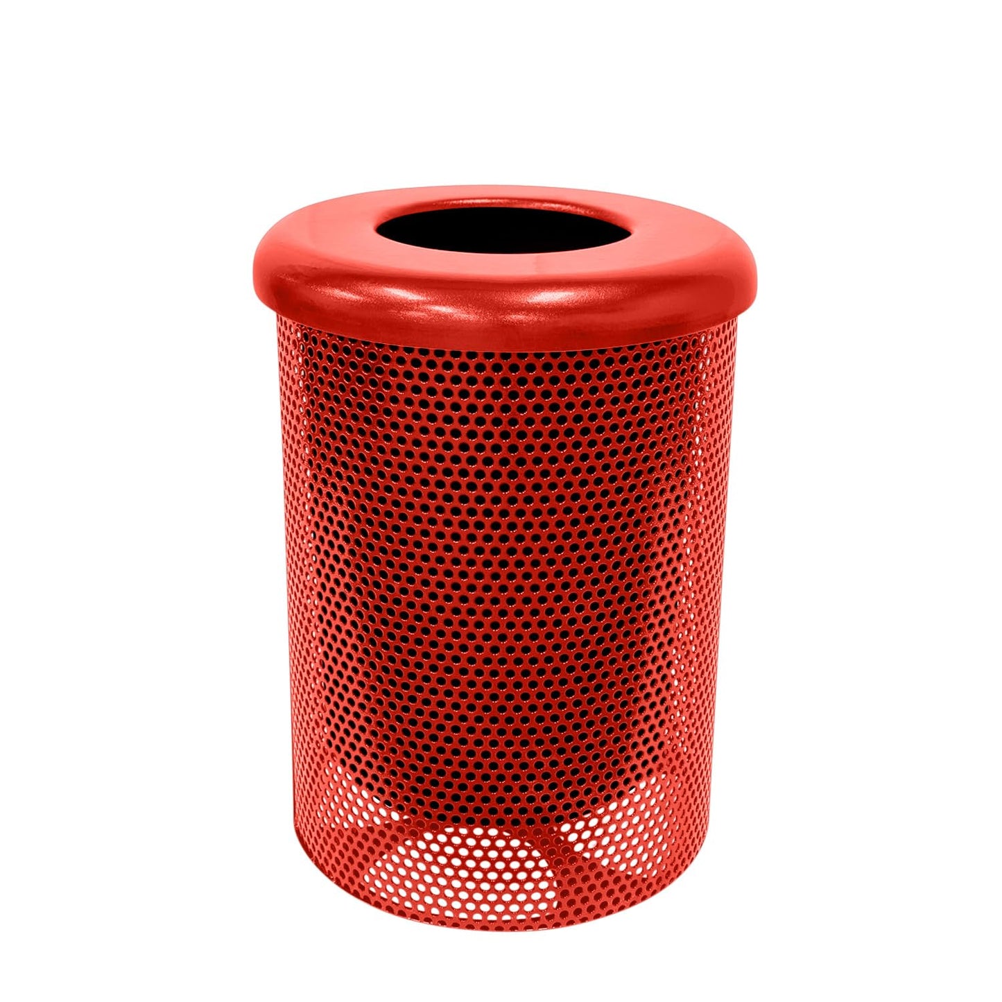 COATEDOUTDOORFURNITURE RFT-P-RED Heavy Duty Round Trash Receptacle with Flat Top, Liner Included, 32 Gallon, Red, Made in America