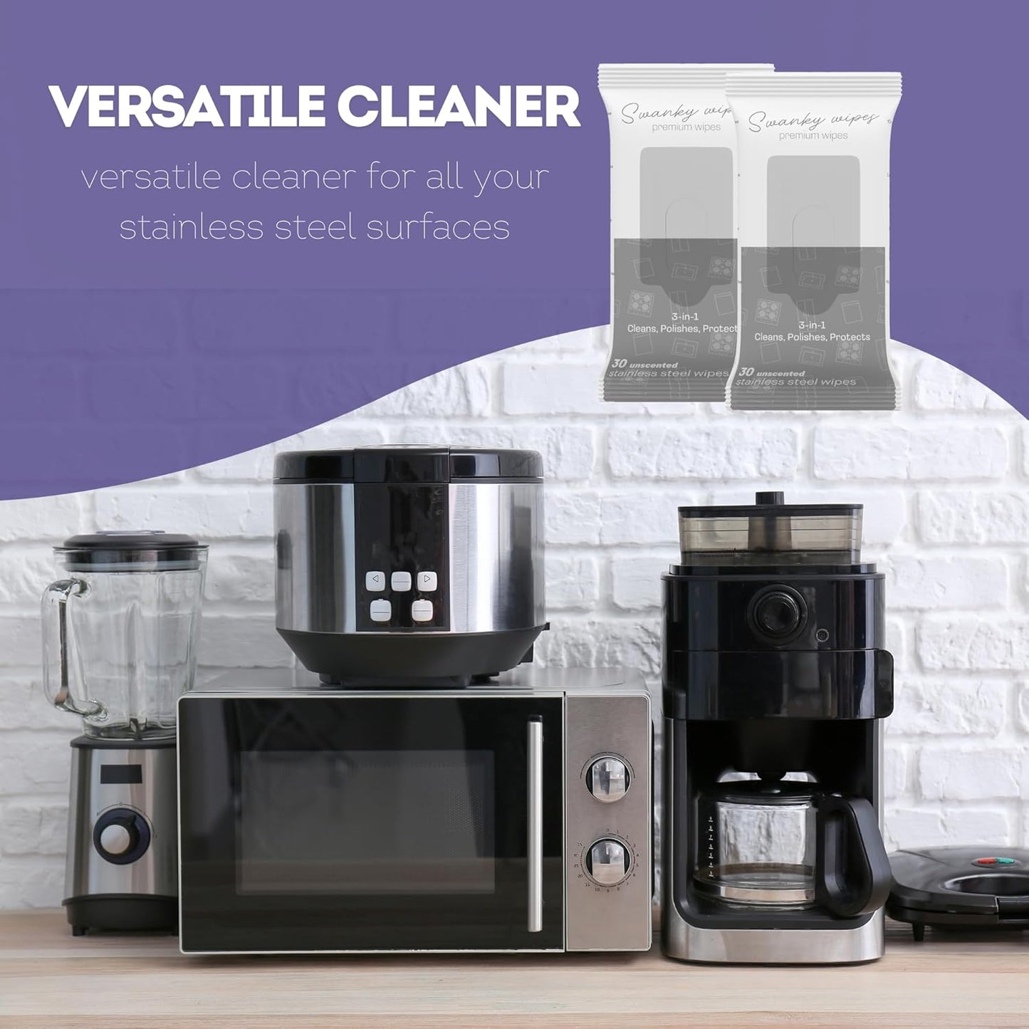 Swanky Stainless Steel Cleaner Wipes - Grime & Grease Remover Kitchen Cleaning Supplies - Clean & Shine, For Stove Top, Refrigerator, Sink, Oven, & Household Appliances - Soft Wipes, 60 Count