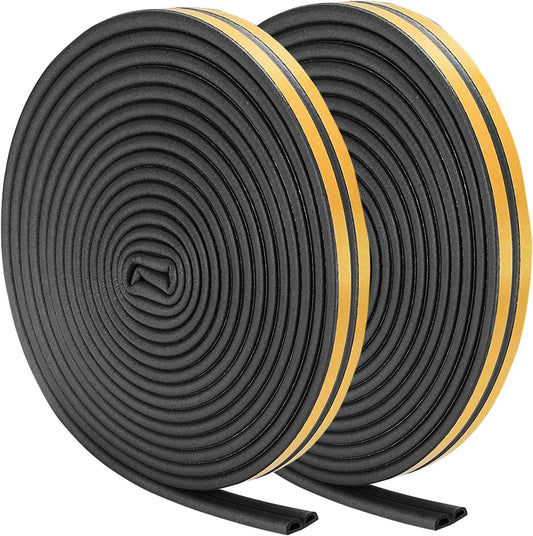 Weather Stripping Seal Strip Tape, Doors Windows Frame Self Adhesive D Type Foam Sealing Tape, 65.6Ft Rubber Soundproof Insulation Cell Foam Stripping, Black