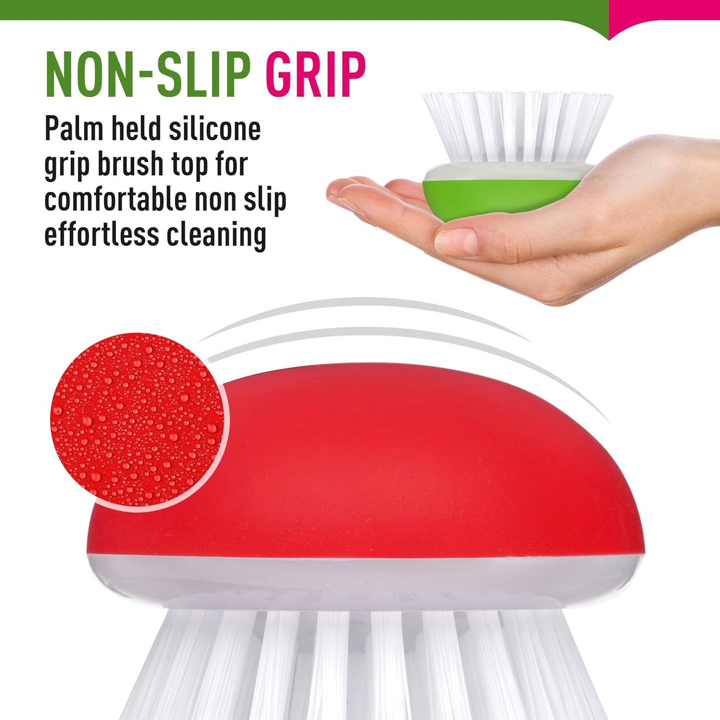 Vegetable Brush Scrubber for Food – 2Pcs Set Fruit and Veggie Brush – Silicone Top and Ultra-Strong Bristles Potato Scrubber – Palm Held Ergonomic Design – Easy to Clean – Red and Green
