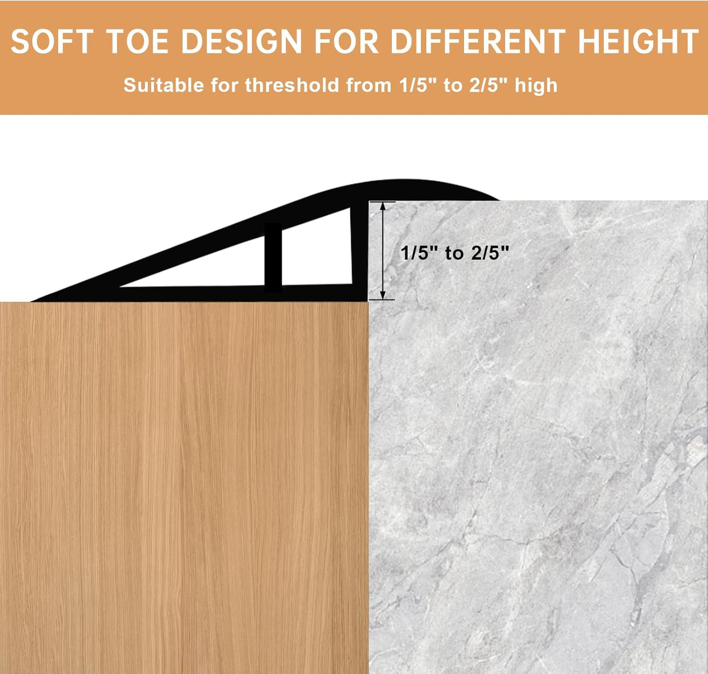 Vinyl Door Threshold Flooring Transition Strip Self Adhesive Carpet Edging Strip for Laminate Doorway Edge Threshold from 1/5" to 2/5" (Light Brown Wood Grain, 6.6 Ft)