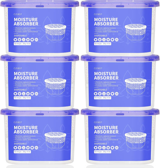 CLEVAST Moisture Absorbers Boxes, 10 OZ, 6 Pack, Dehumidifier Box for Closet, Unscented Hanging Humidity Absorber in Wardrobes, Bedrooms, Bathrooms, RV